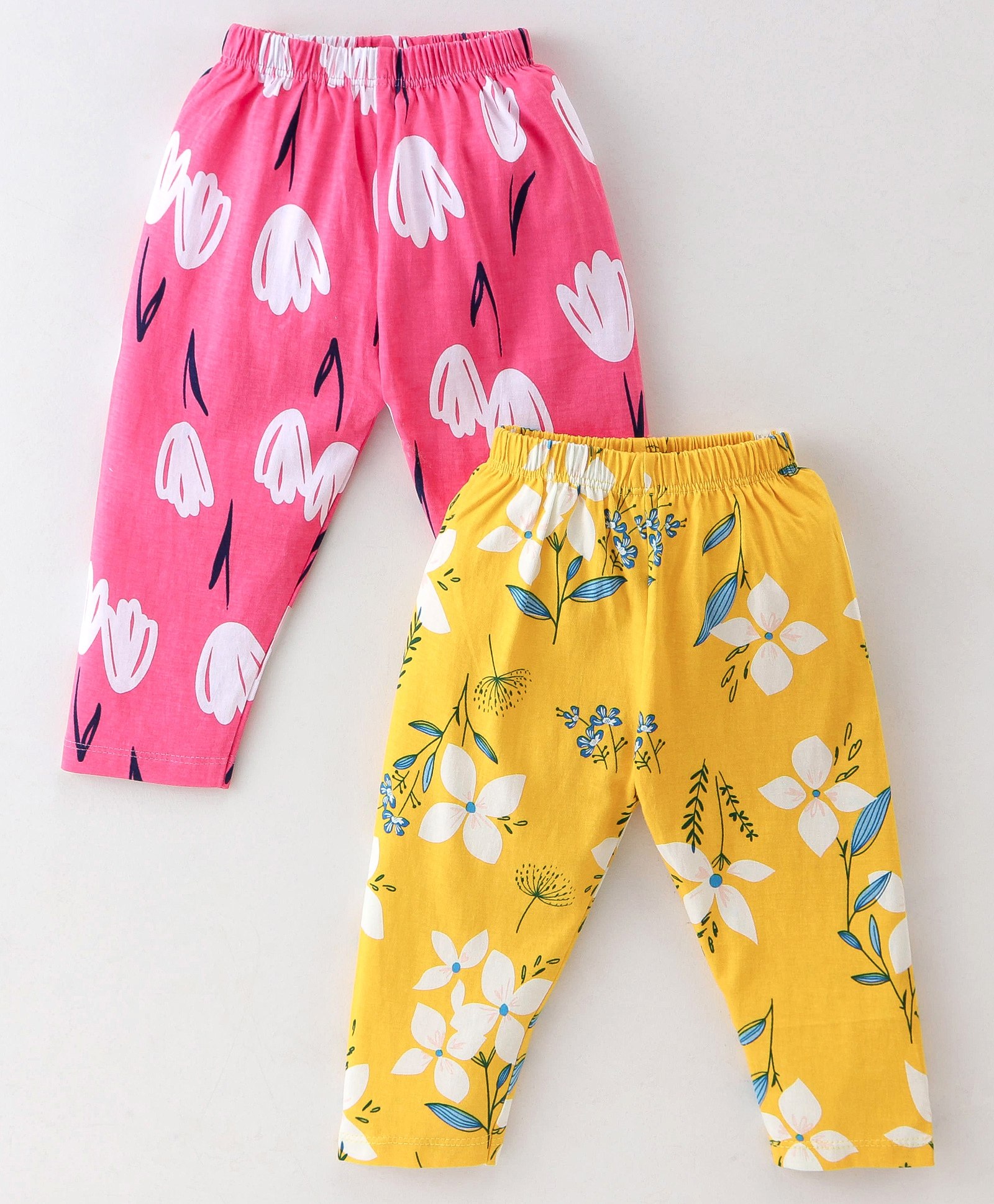 Simply Sinker Full Length Floral Printed Leggings Pack of 2 - Pink & Yellow-image-25