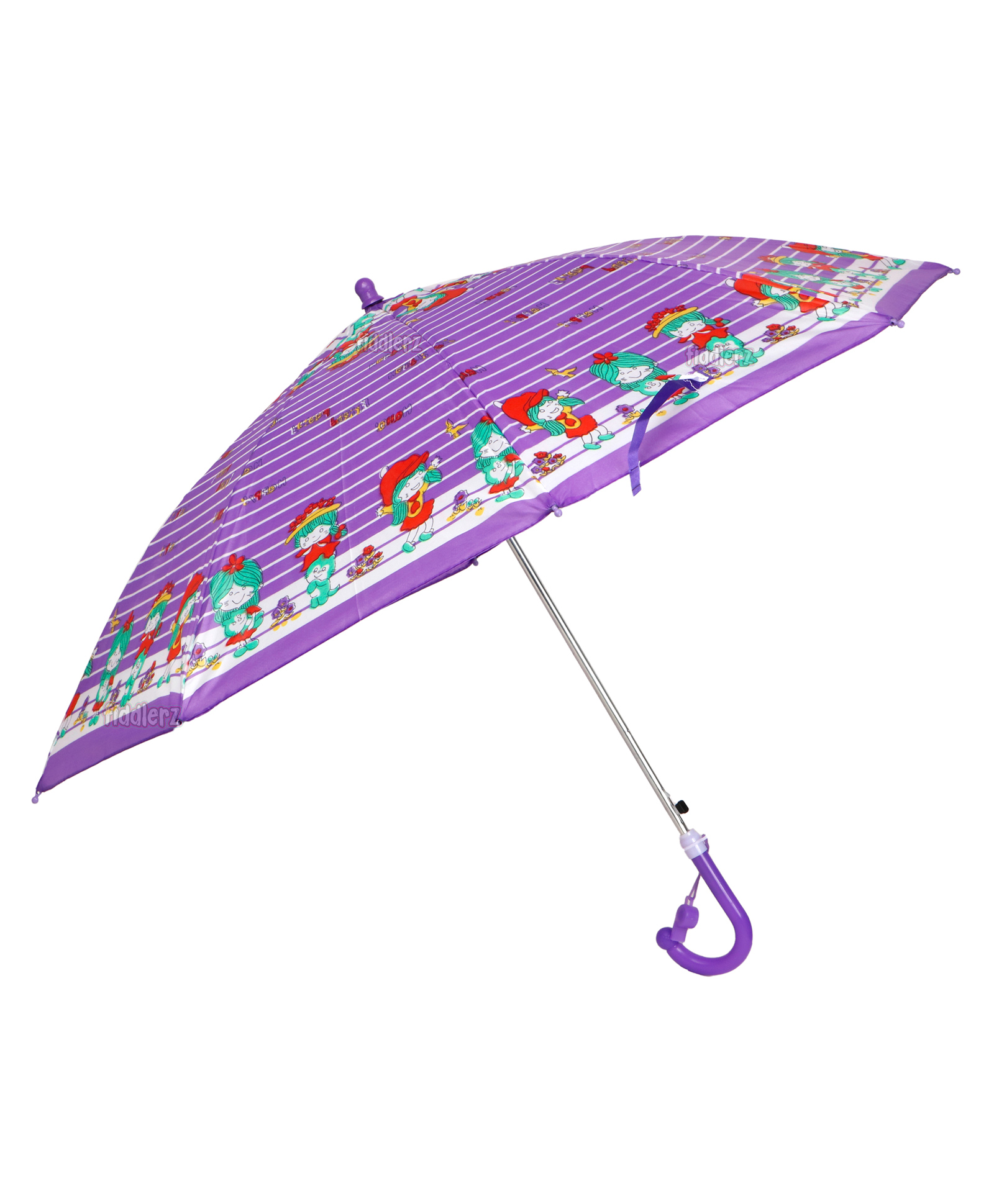 Fiddlerz Umbrella For Kids Cartoon Printed Umbrella with Whistle Rain Windproof Large Long & Non-Foldable Umbrella - Purple