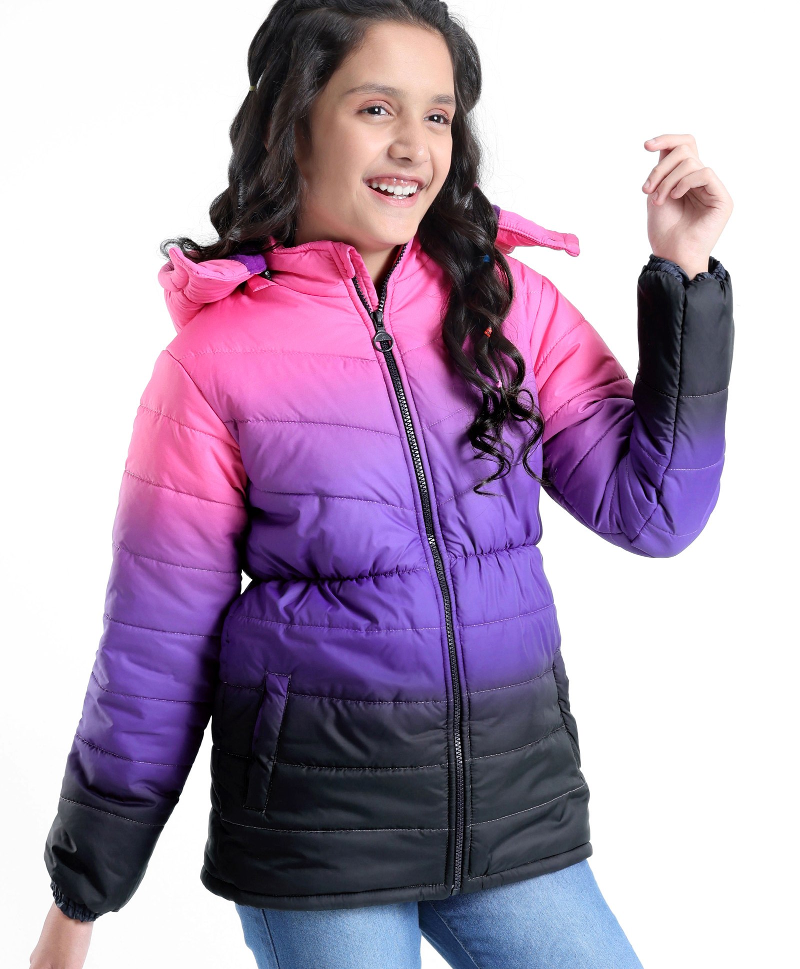 Pine Kids Full Sleeves Gradient Ombre Printed Medium Winter Hooded Jacket - Multicolor-picture-47