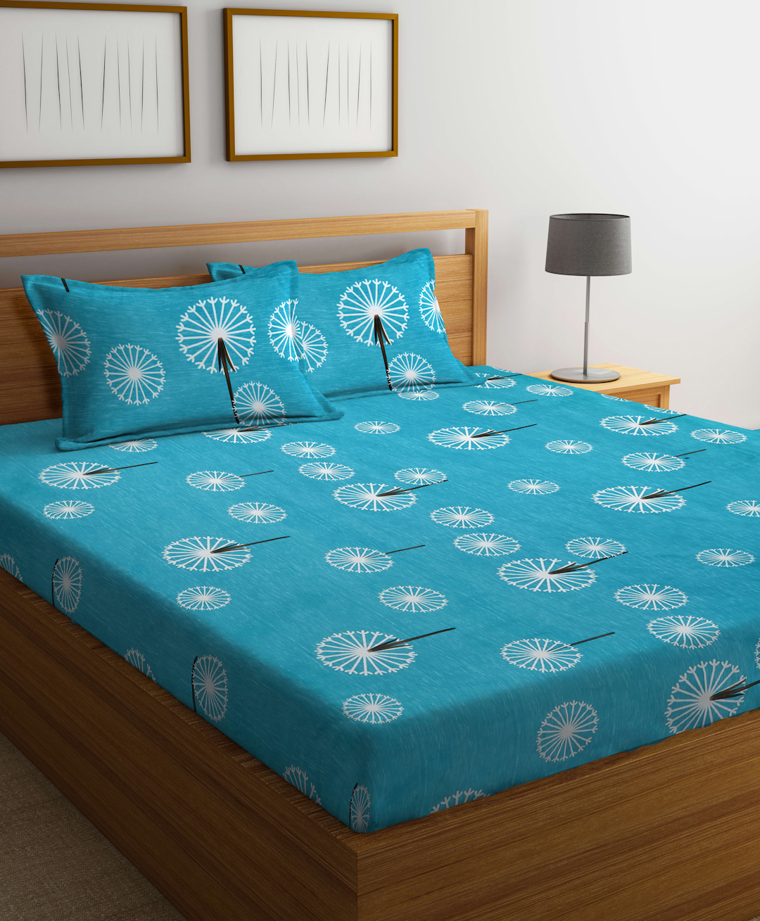 Arrabi TC Cotton Blend Super King Size Bedsheet With 2 Pillow Covers Indian Print ARBS 1728 -Teal-image-15