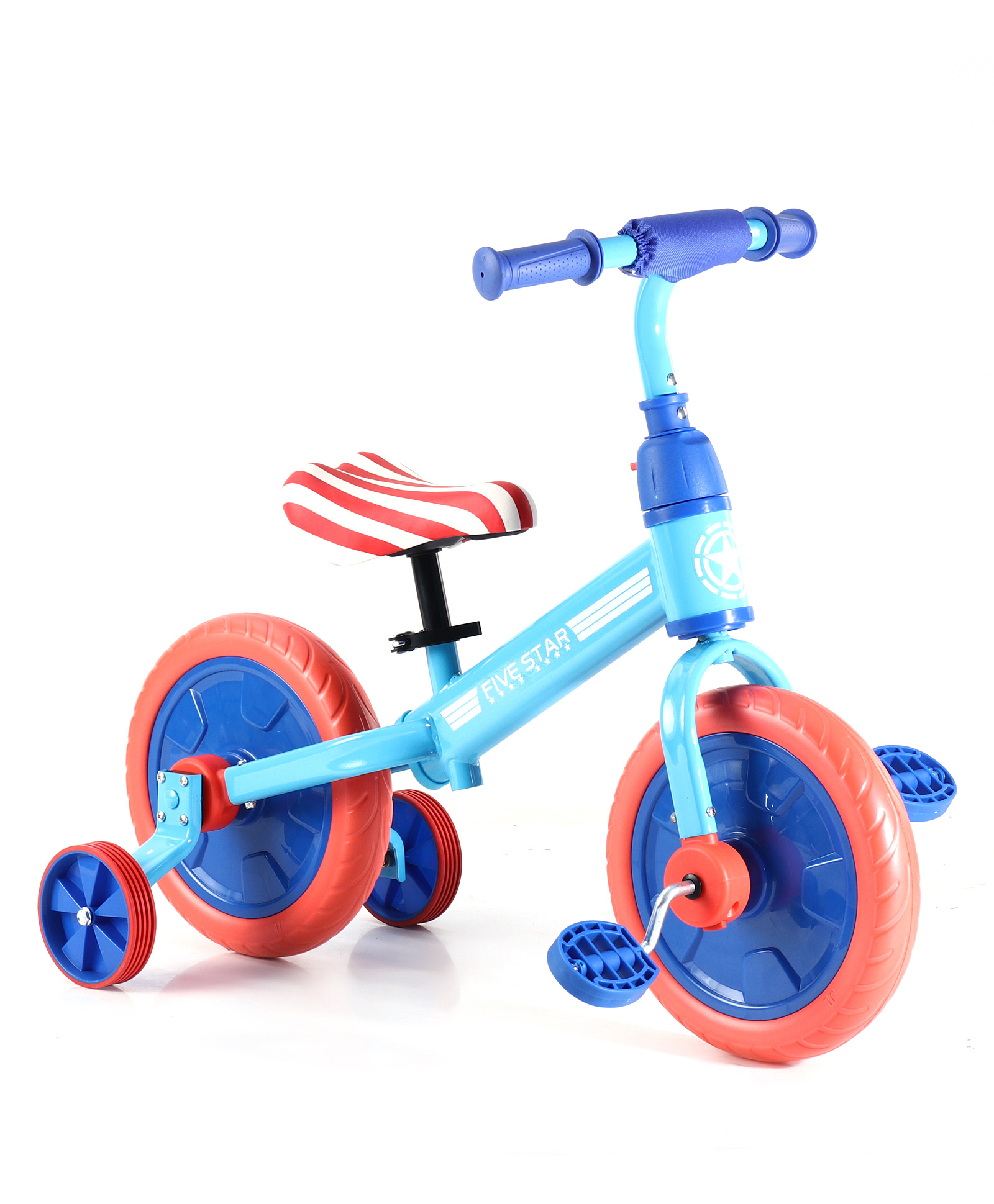 4-in-1 Multi-Functional Toddler Kids Balance Bicycle with Training Wheels & Pedals 11 Inch - Red & Blue-image-22