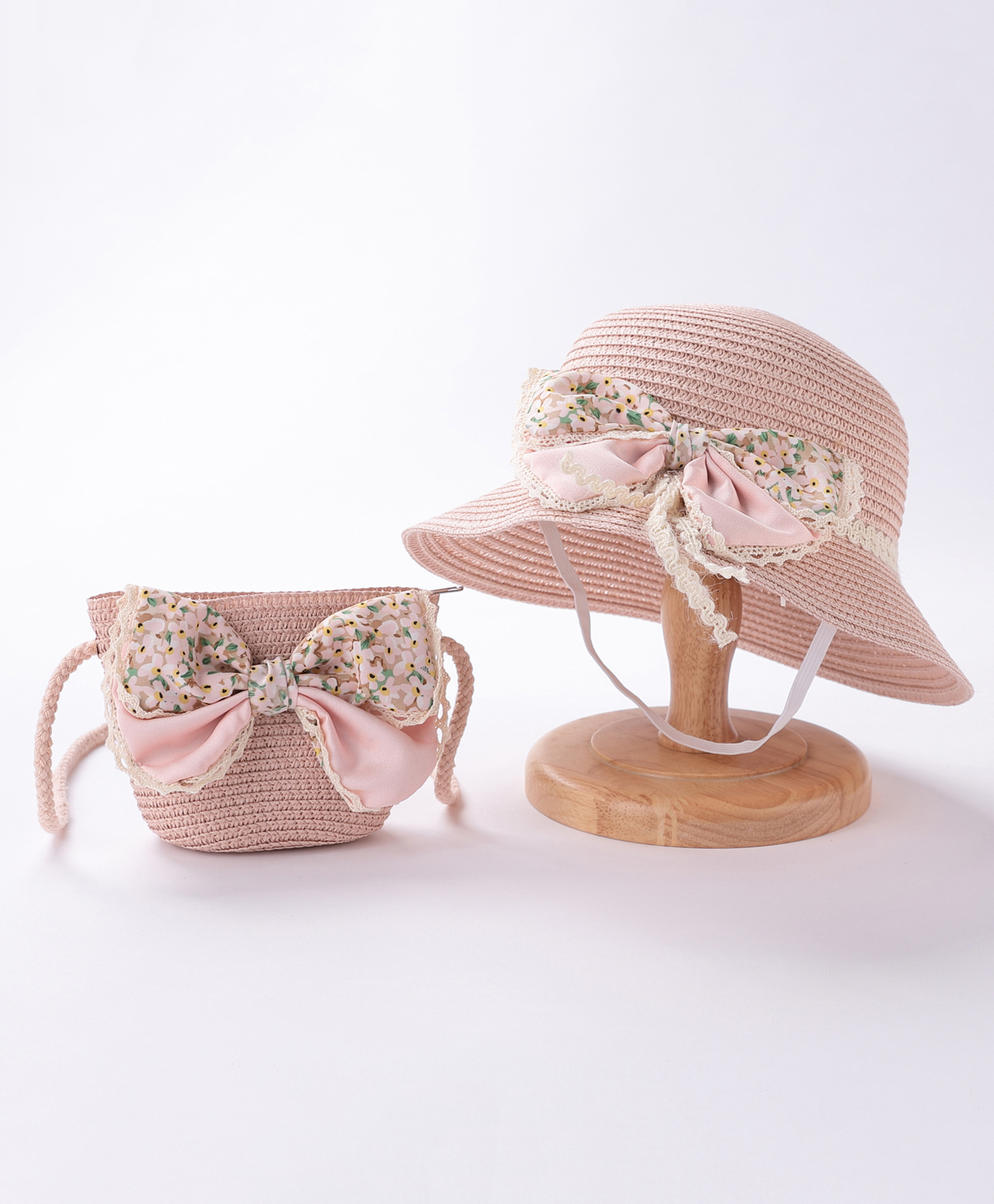 Babyhug Straw Hat Bow Design with Sling Bag - Pink