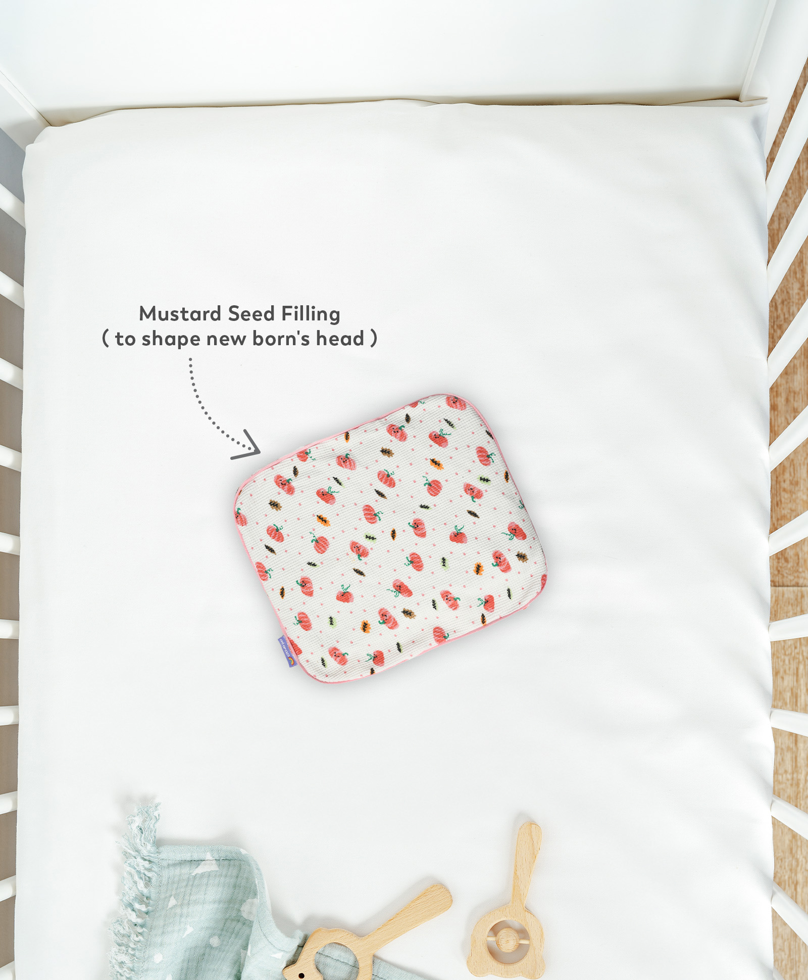 Mi Arcus Baby Head Support Musturd Seed Pillow- White-image-2