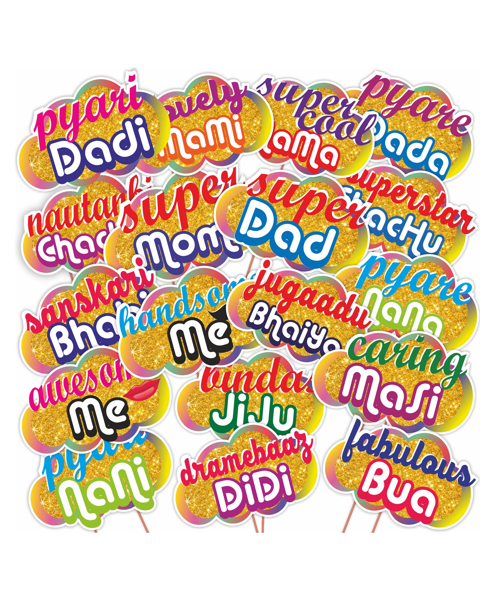 Wobbox All Occasion Indian Family Photo Booth Party Props (18 Pieces)-picture-20