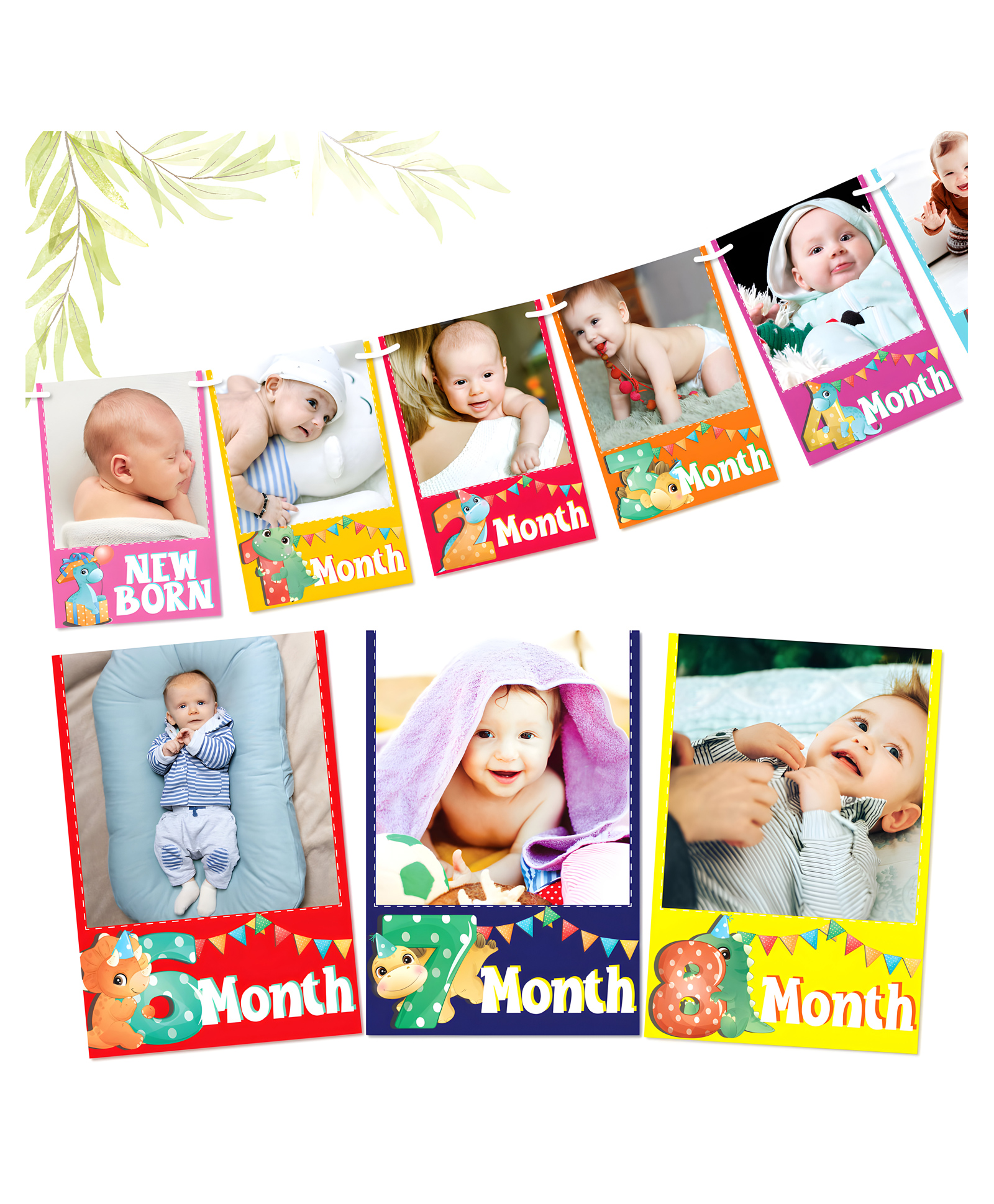 WOBBOX Photo Banner Dino Theme 1 to 12 Month Banner, Photo Banner for First Birthday, Photo Banner New Born to 12 Months-image-29