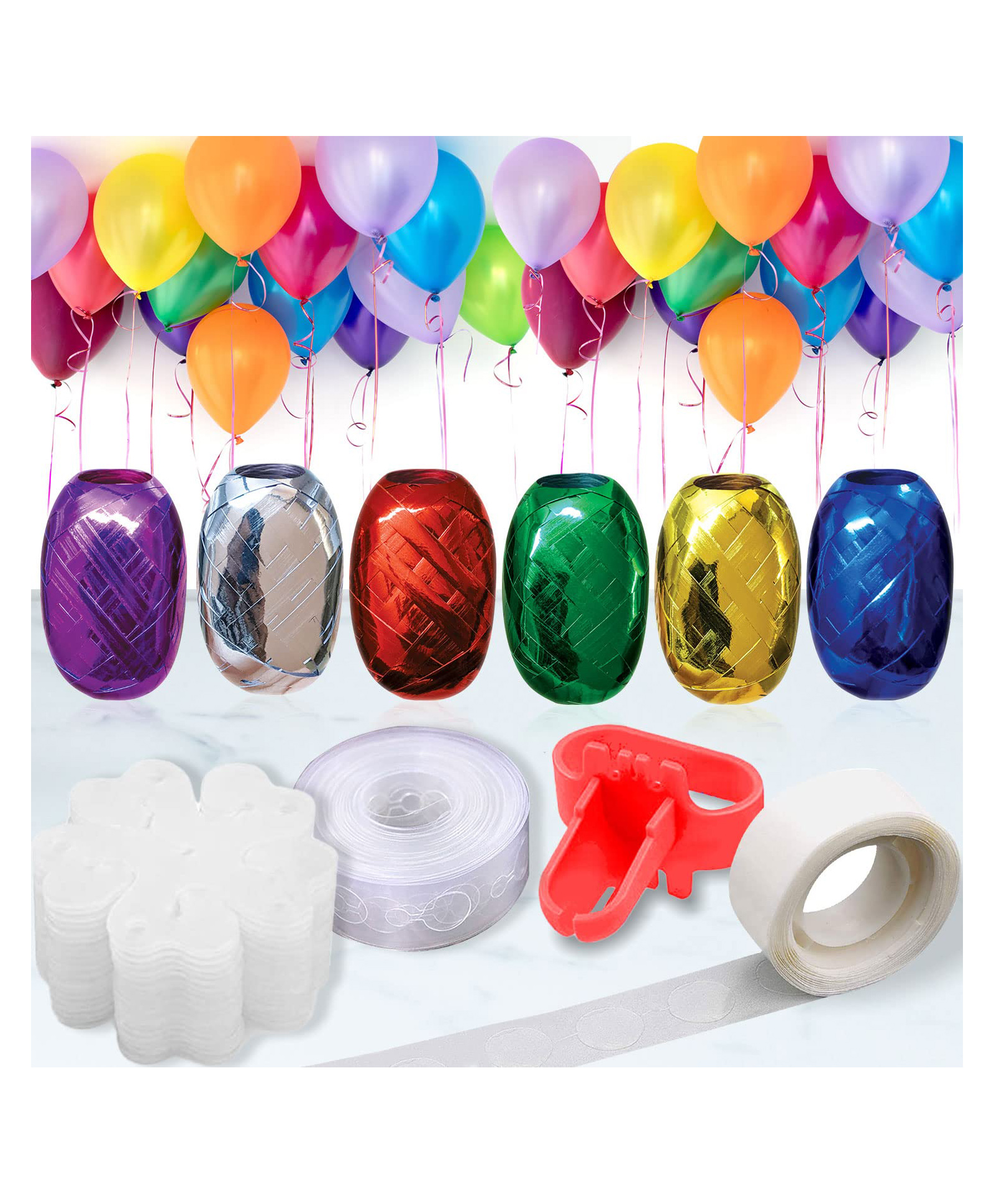 Wobbox Balloon Decorations 200 Sticky Dots, 2 (5M) Garland Tape, 16 Flower Clip, 2 Balloon Knot, 6 Pcs/Lot 5Mm X 10M Ribbon For Party Decorations, Balloon Decoration, Party Decorations Items-image-39