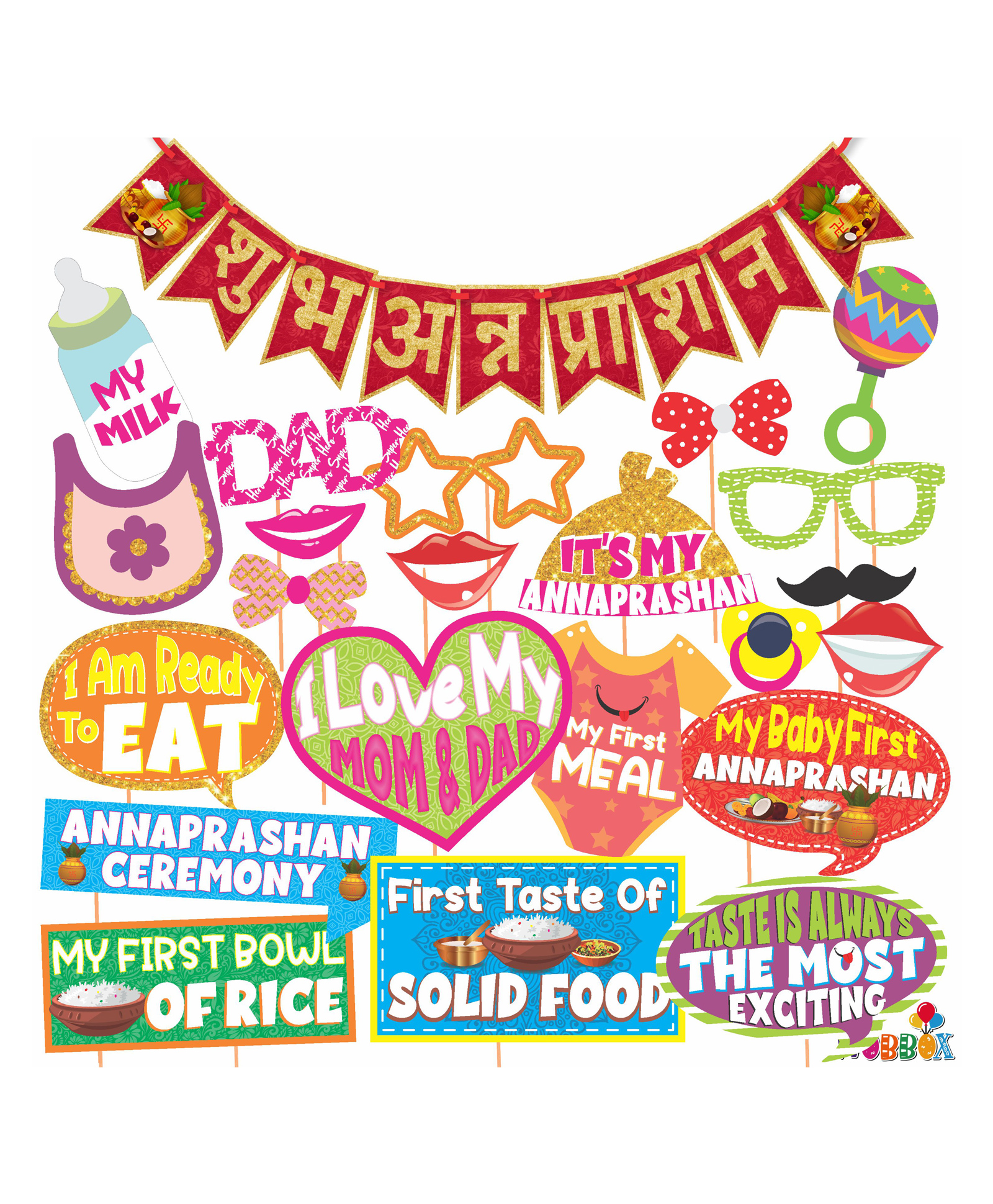 Wobbox Annaprashan Props Annaprashan Ceremony Banner Annaprashan Decoration Kit Multicolor -Pack Of 23
