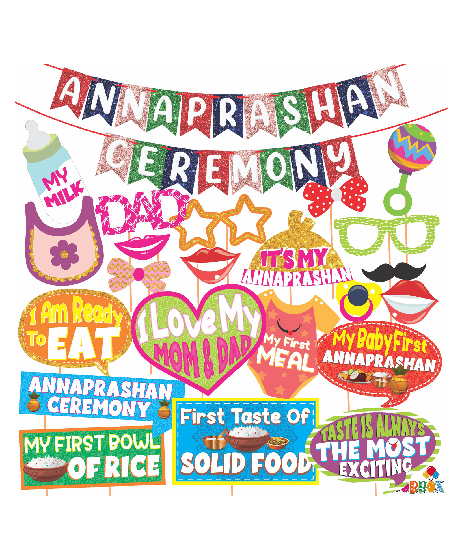 Wobbox Annaprashan Props Annaprashan Ceremony Banner Annaprashan Decoration Kit Multicolor -Pack Of 23