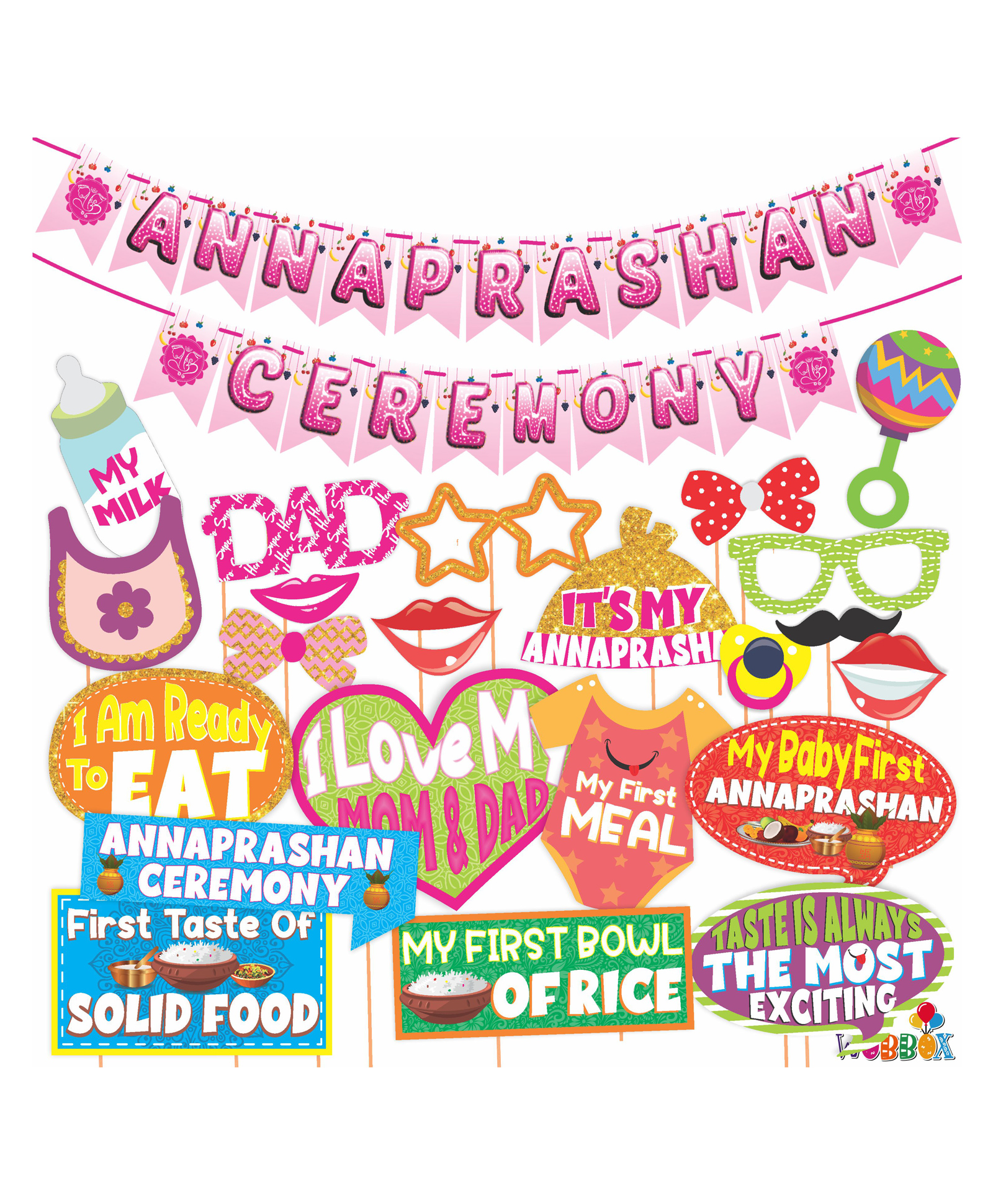 Wobbox Annaprashan Props Annaprashan Ceremony Banner Annaprashan Decoration Kit Multicolor -Pack Of 23