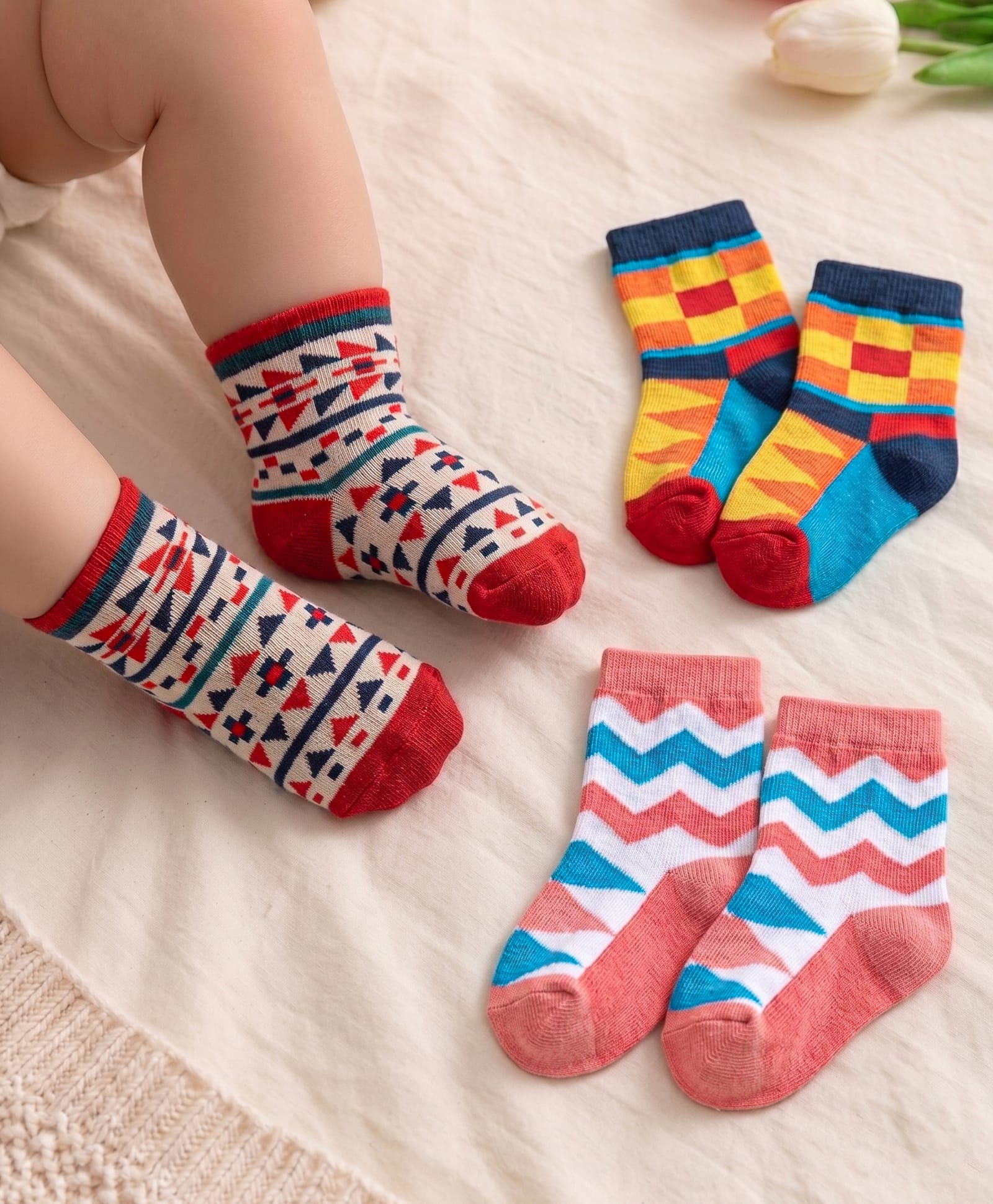 Cute Walk By Babyhug Antibacterial Socks With Triangle Design Pack Of 3 - Multicolour-image-10