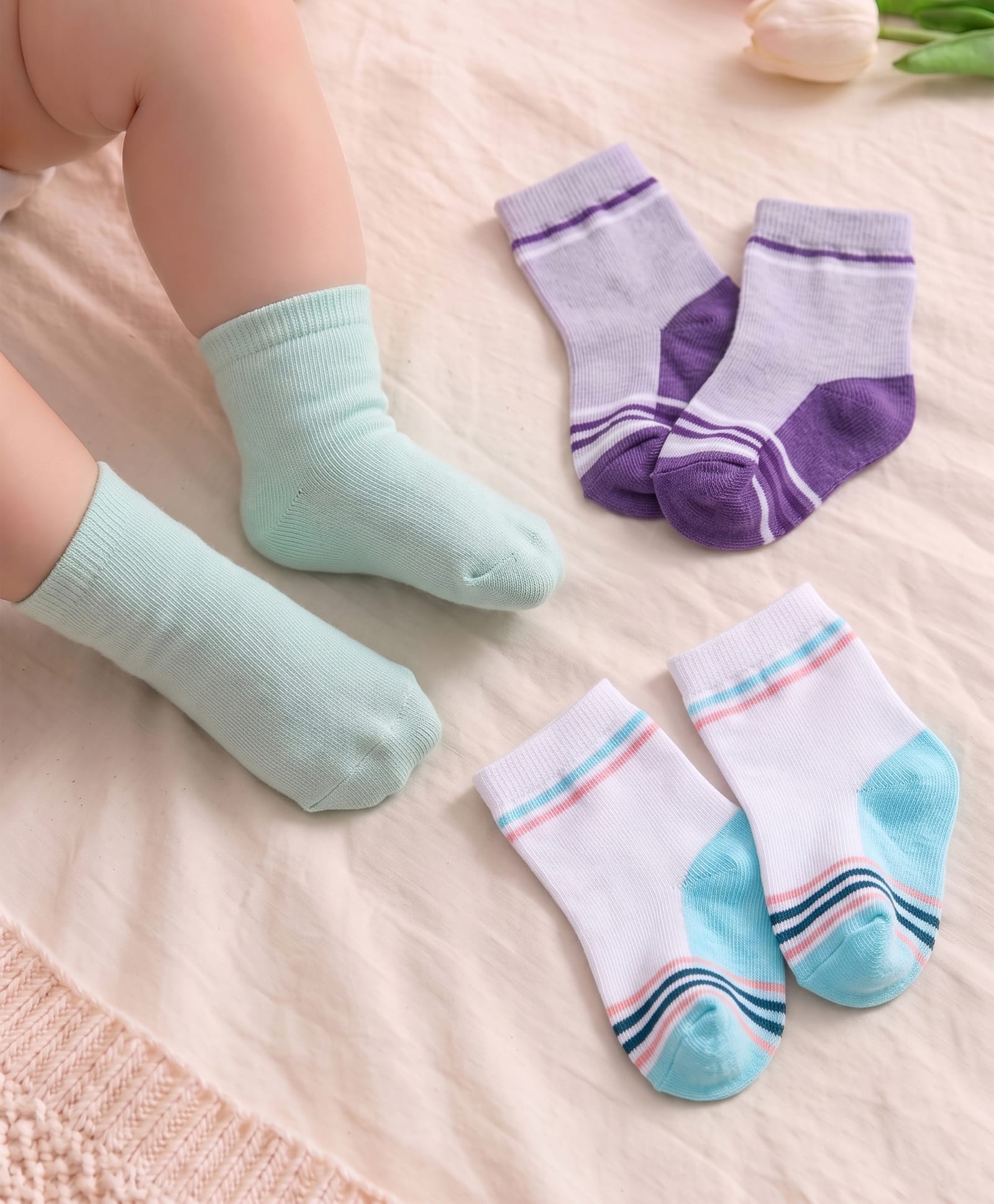 Cute Walk By Babyhug Non Terry Anti Bacterial Ankle Length Design Socks Pack of 3 - Multicolour-image-18