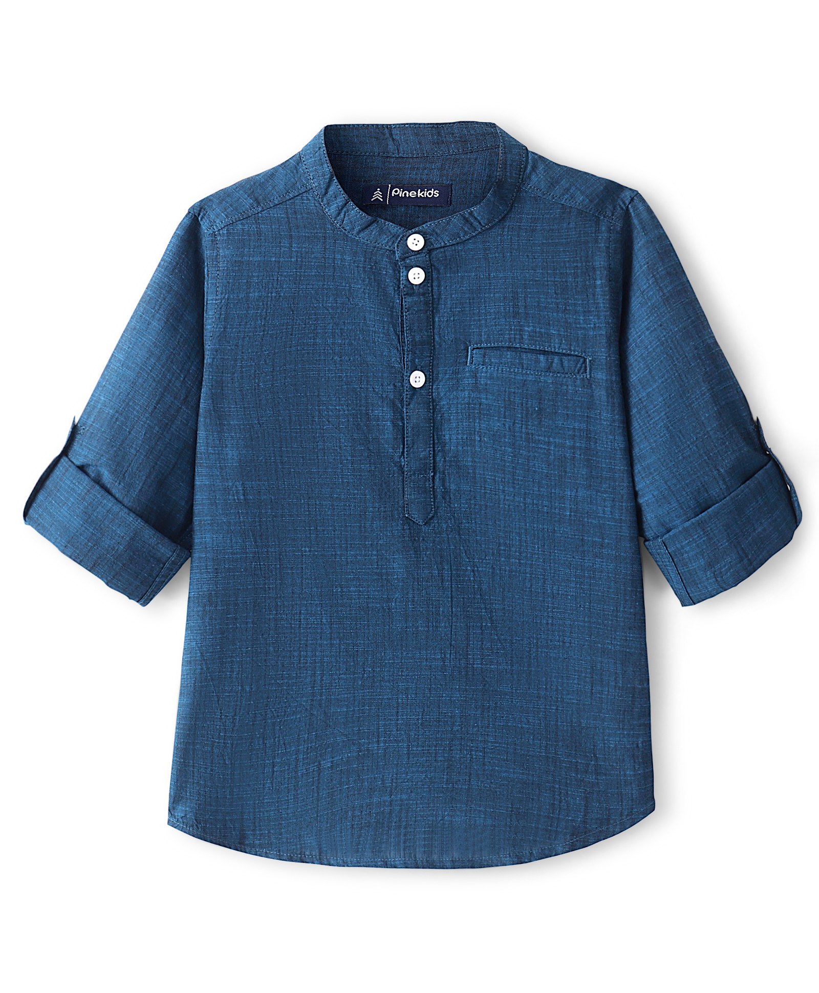 Pine Kids Full Sleeves Front Half Placket Shirt - Navy Blue-image-1