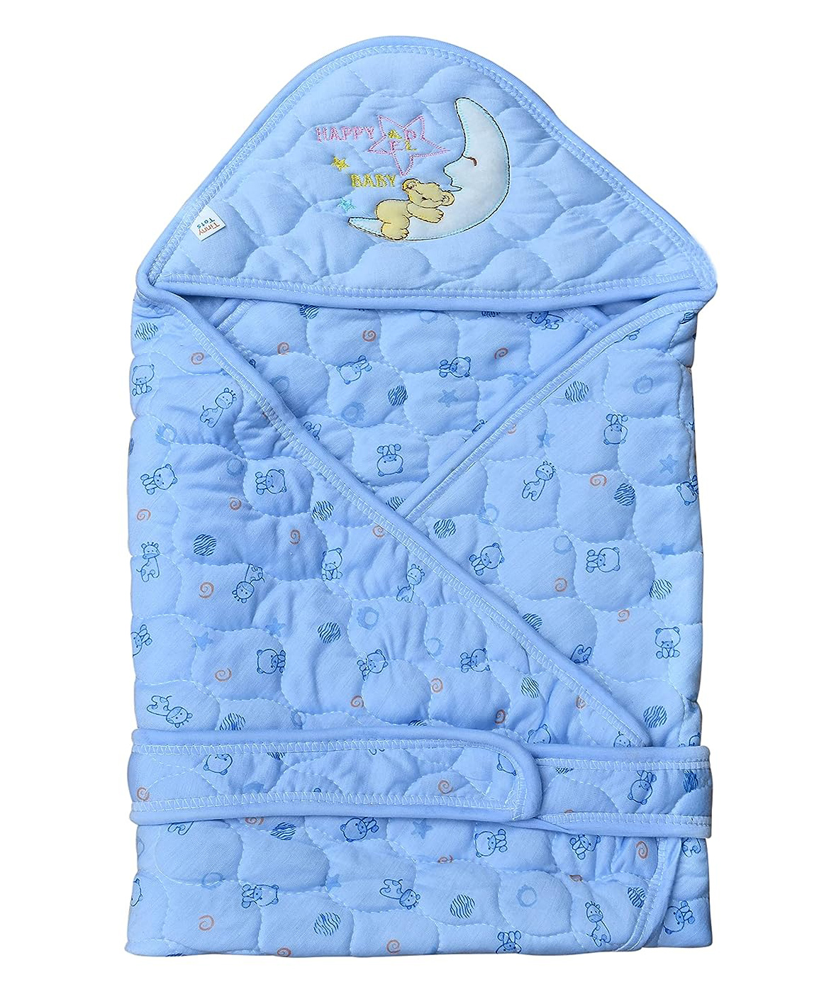 THE LITTLE LOOKERS Newborn Baby Quilted Wrapper Cum Blanket Cotton Baby Wrap with Hood & Belt- Blue-picture-15