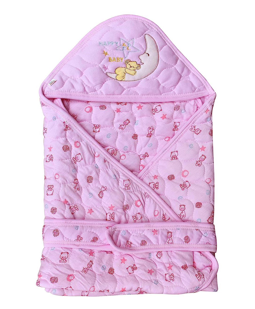 THE LITTLE LOOKERS Newborn Baby Quilted Wrapper Cum Blanket Cotton Baby Wrap with Hood & Belt- Pink-picture-21