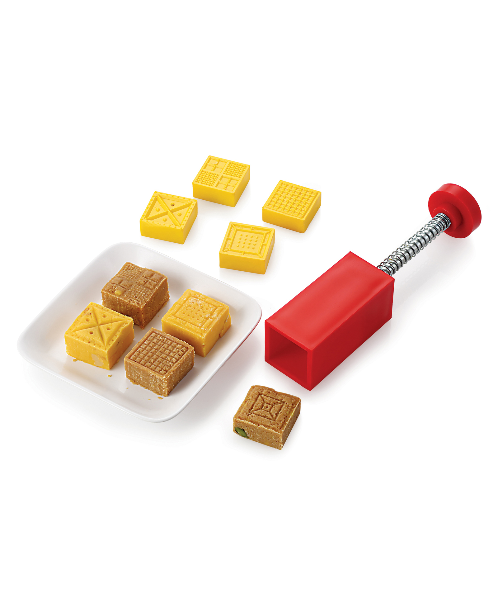 DS Square Fast Peda Sweet Mithai Chocolate Stamping Cutter with 5 Designs -Yellow-image-18