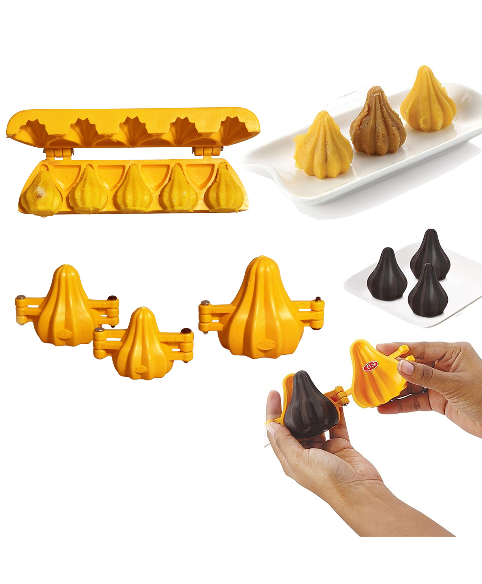 DS Ganpati Plastic Modak Sweet Mithai Chocolate Sancha Strip Mould 4 Size Combo - Yellow-image-6