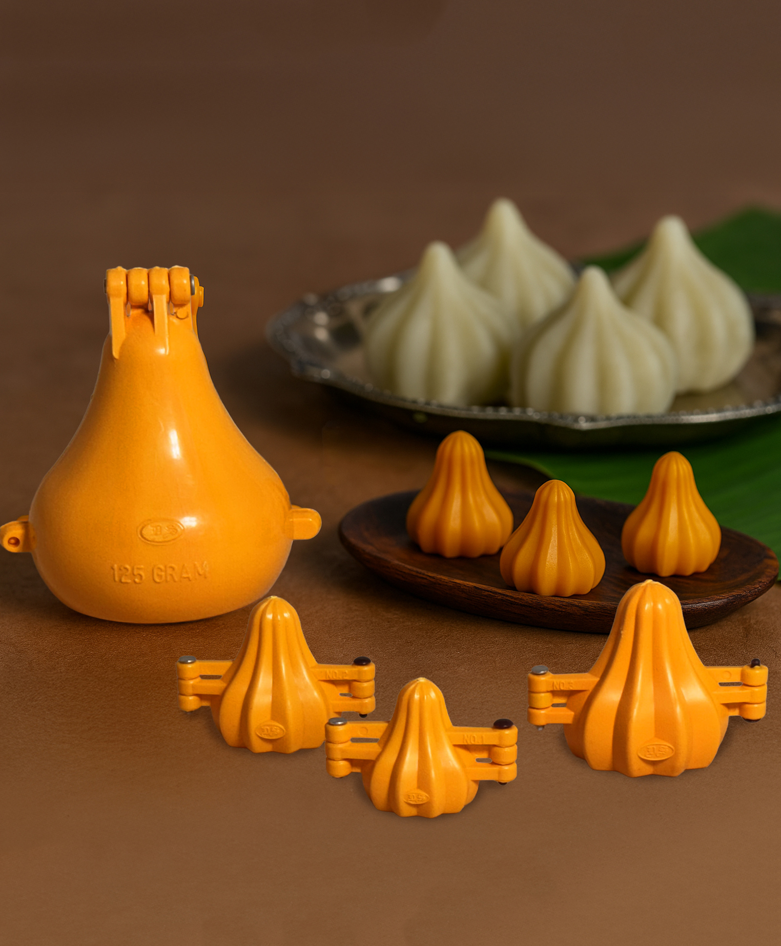 DS Ganpati Plastic Modak Sweet Mithai Chocolate Sancha Mould 4 Size Combo -Yellow-image-7