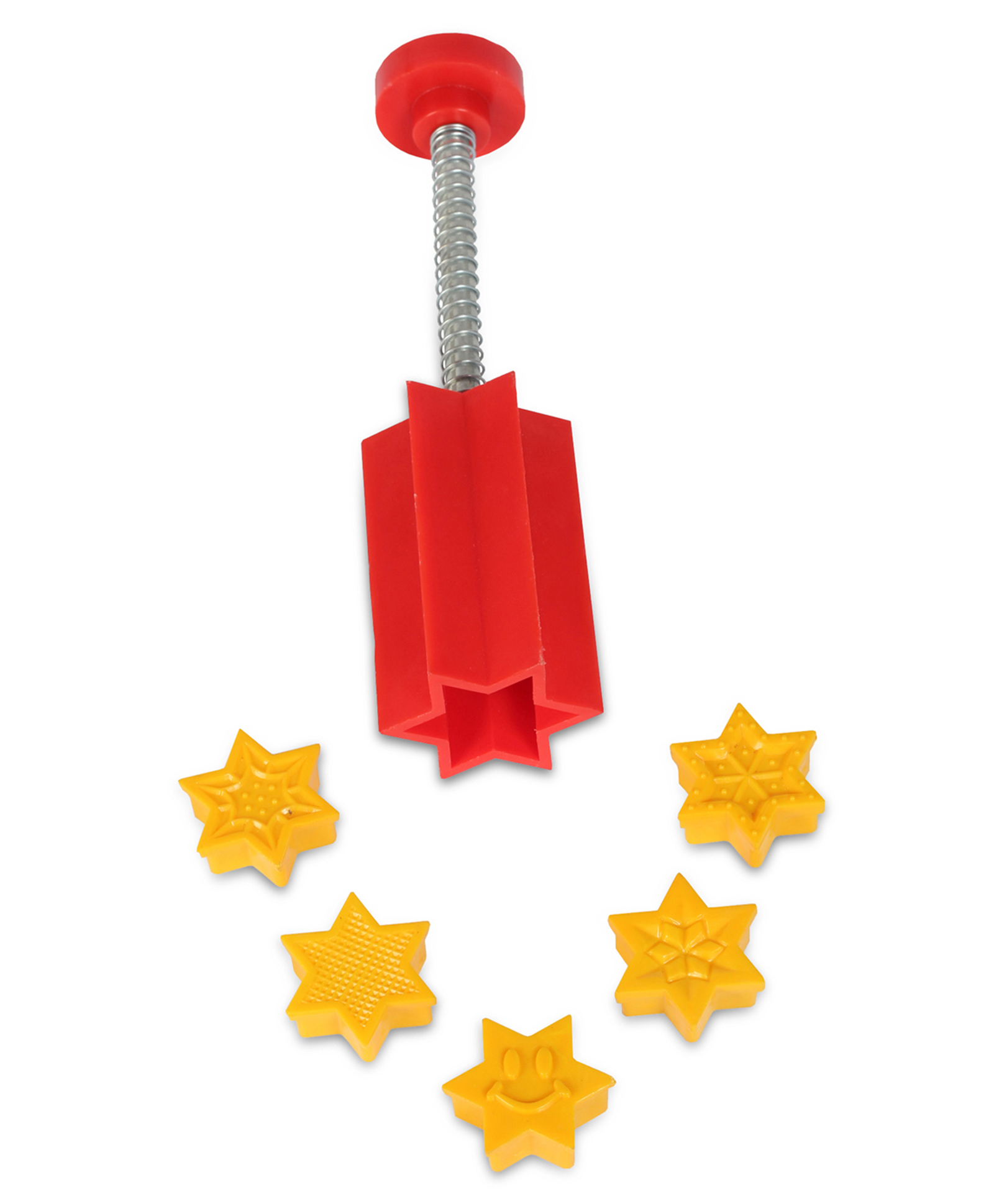 DS Star Shape 5 Designs Ped Mithai Cutter Plastic - Yellow-image-10