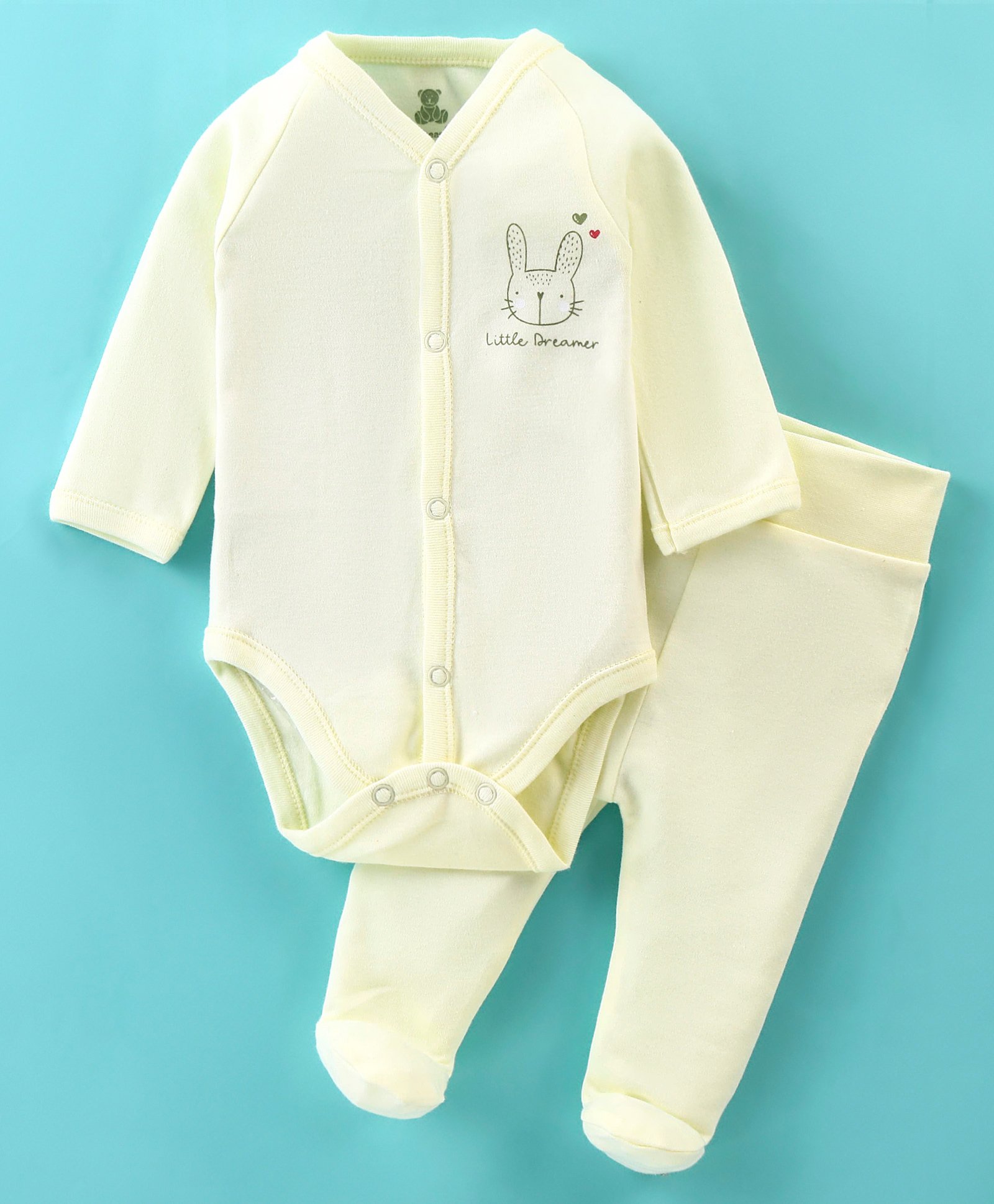 I Bears Cotton Interlock Full Sleeves Bunny Printed Oneise with Bootie Leggings - Light Green-image-35