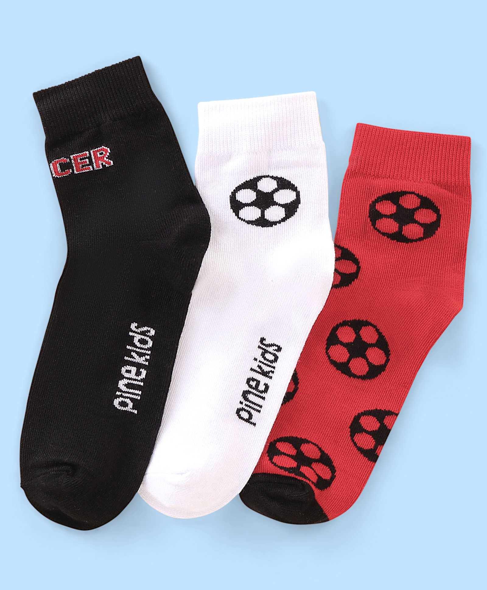 Pine Kids Nylon Spandex Ankle Length Socks Foot Ball Design Pack Of 3 - Multicolour-picture-12