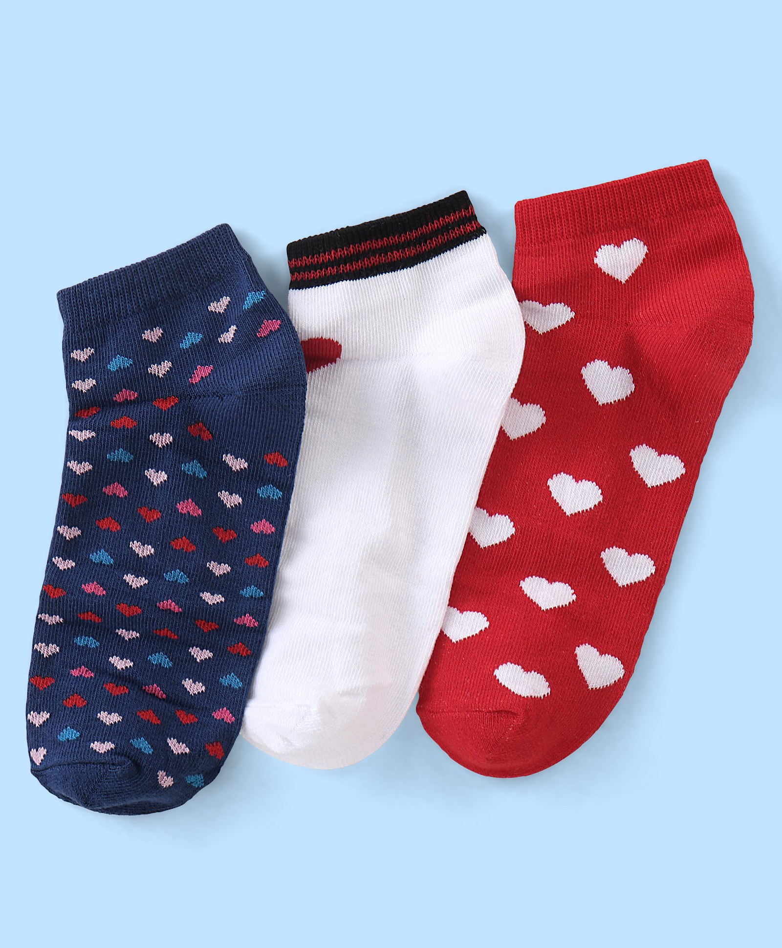 Pine Kids Ankle Length Socks With Heart Design - Red White & Blue-image-10