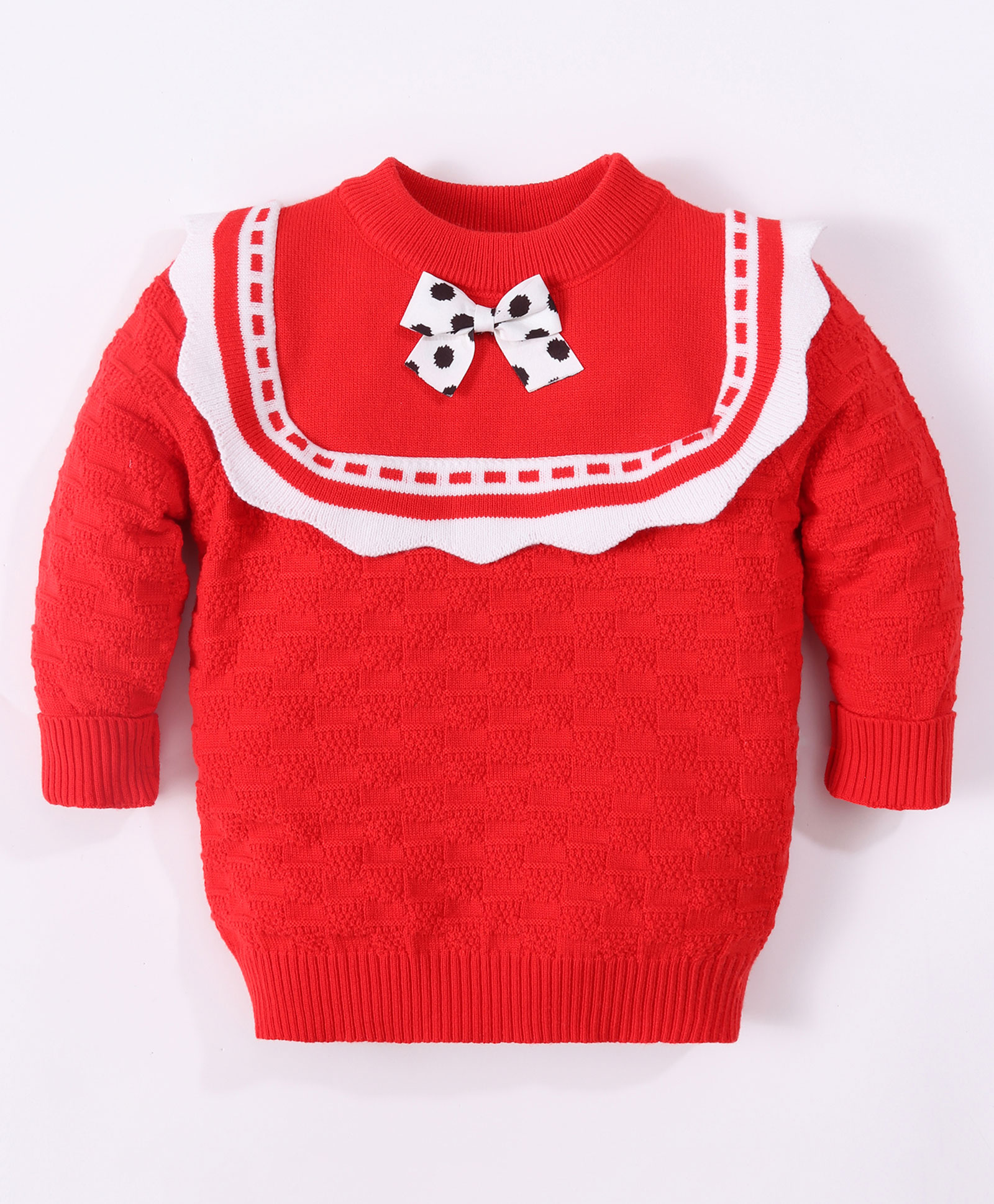 Kookie Kids Full Sleeves Pullover Sweater with Bow Applique - Red-image-43
