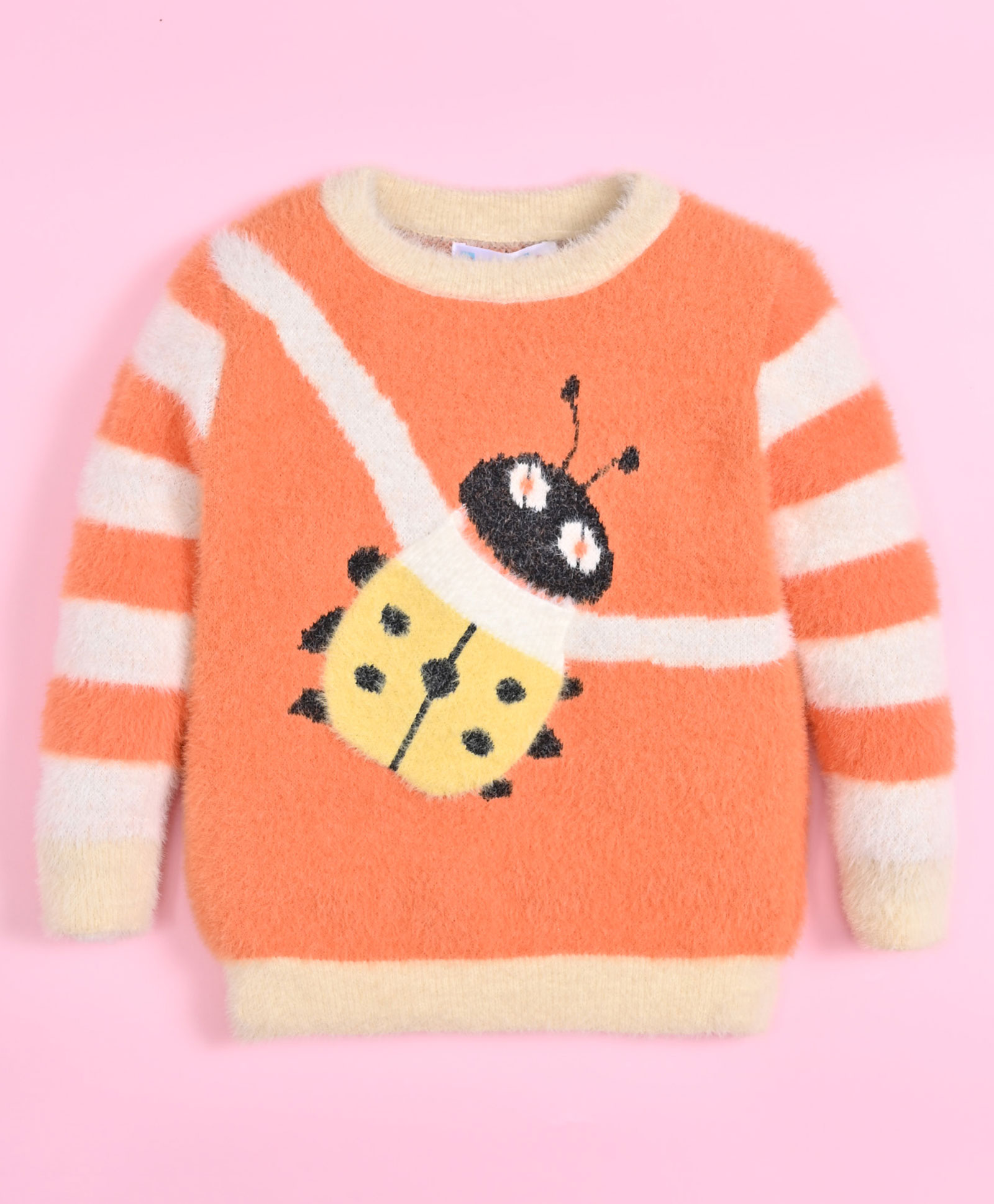 Kookie Kids Full Sleeves Pullover Sweater with Honeybee Design - Orange-image-28