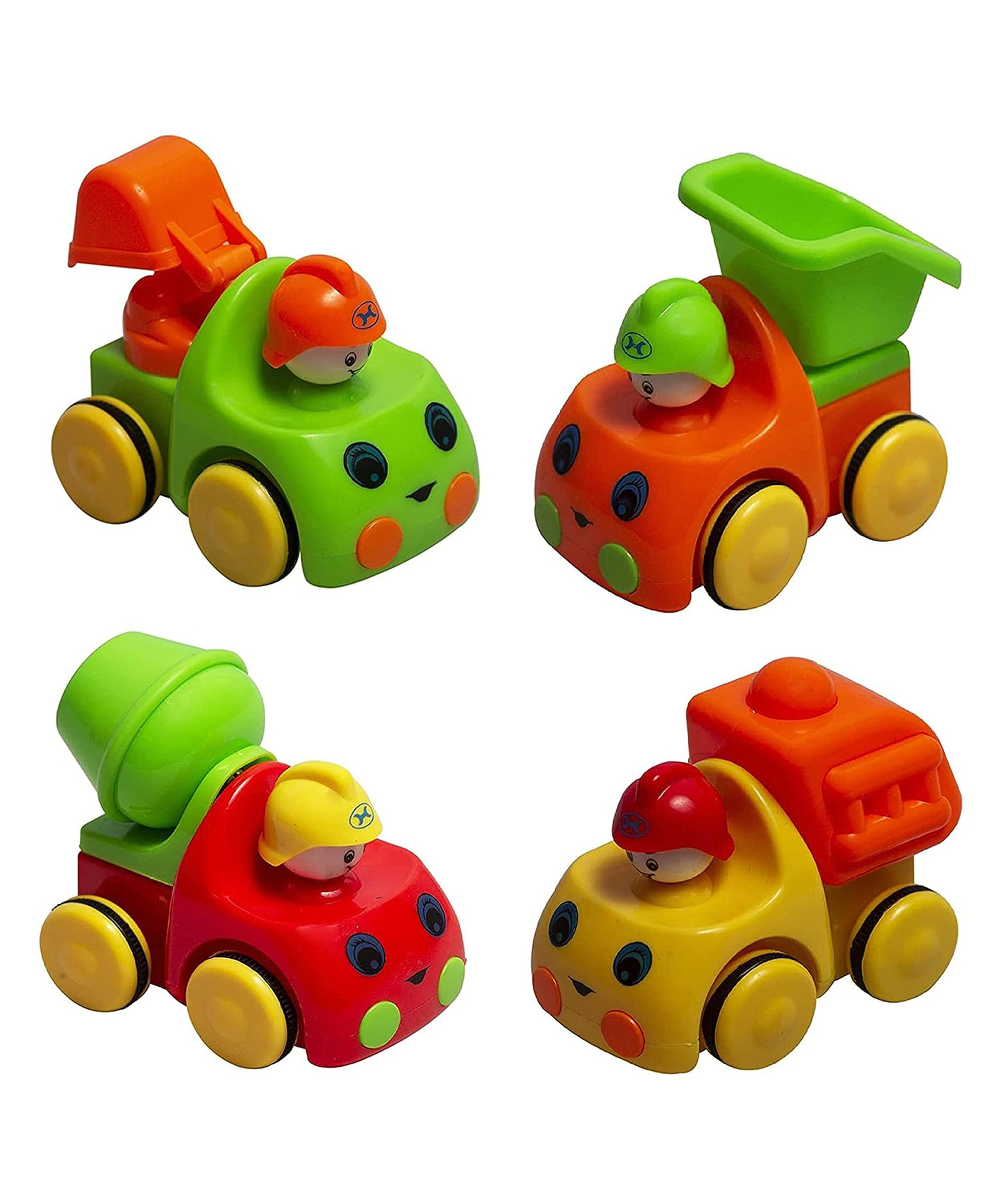 WISHKEY Set of 4 Cute Construction Vehicles for Babies Colorful Push and Go Birthday Gift Toy For Kids Miniature Friction Powered Engineering Activity Play Set - Multicolour-image-31