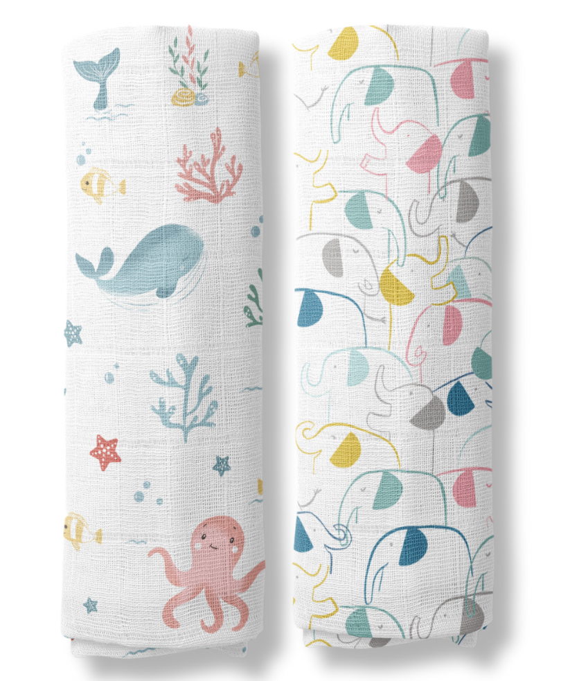 Haus & Kinder Seashell Collection 100% Cotton Muslin Swaddle Pack of 2- Multicolour-image-37
