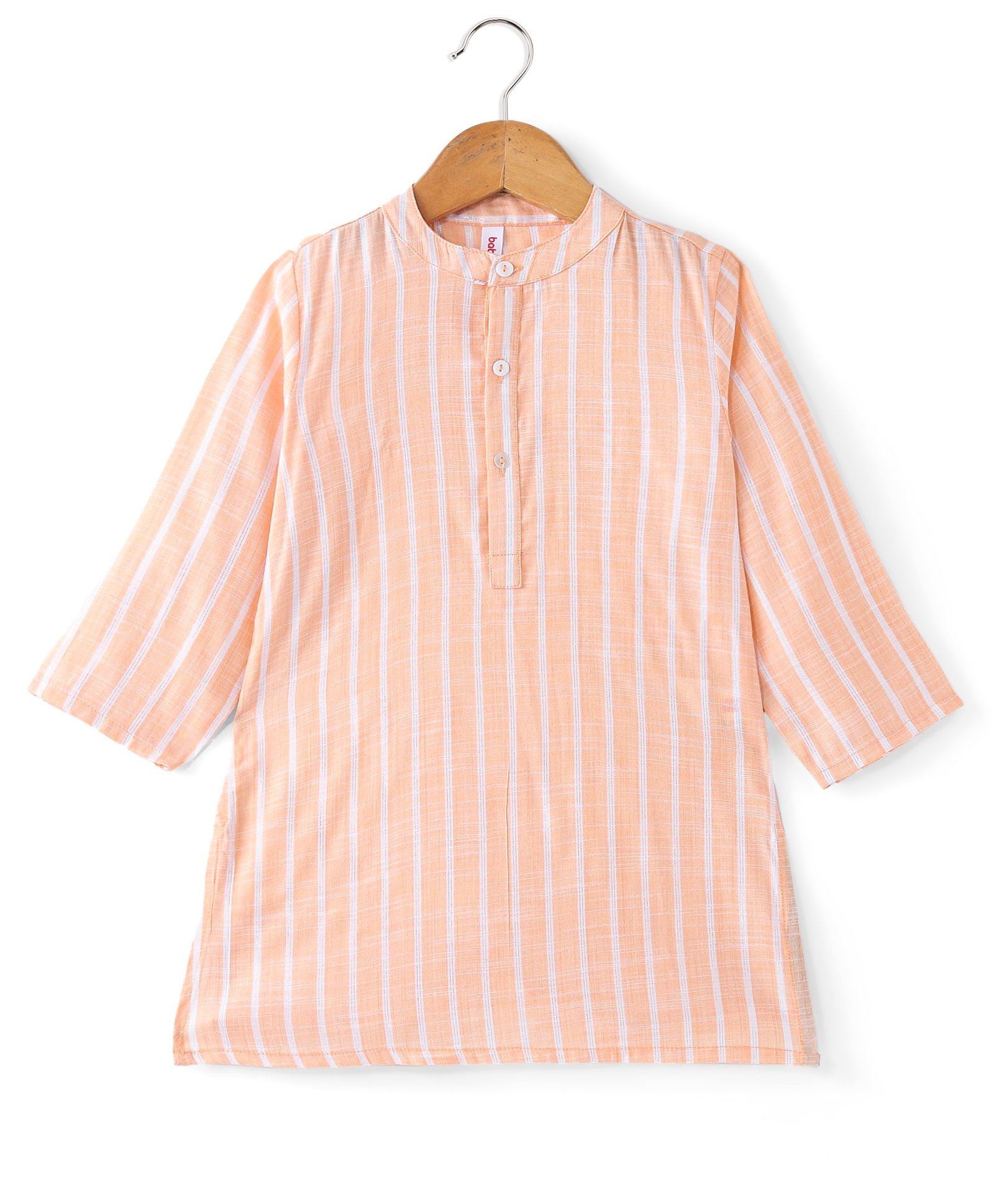 Babyhug 100% Cotton Y/D Three Fourth Kurta- Peach-image-9