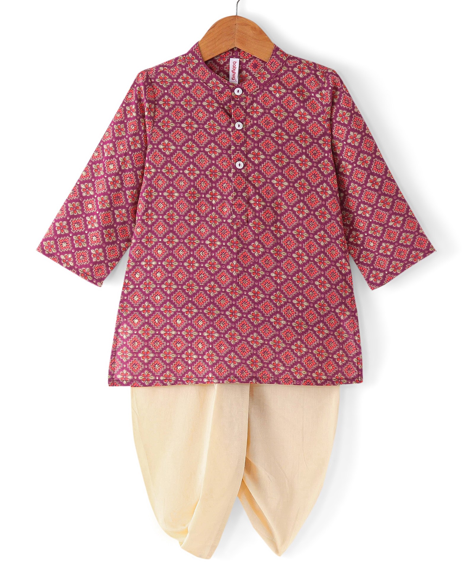 Babyhug 100% Cambric Full Sleeve Printed Kurta With Solid Dhoti Set - Magenta-picture-31