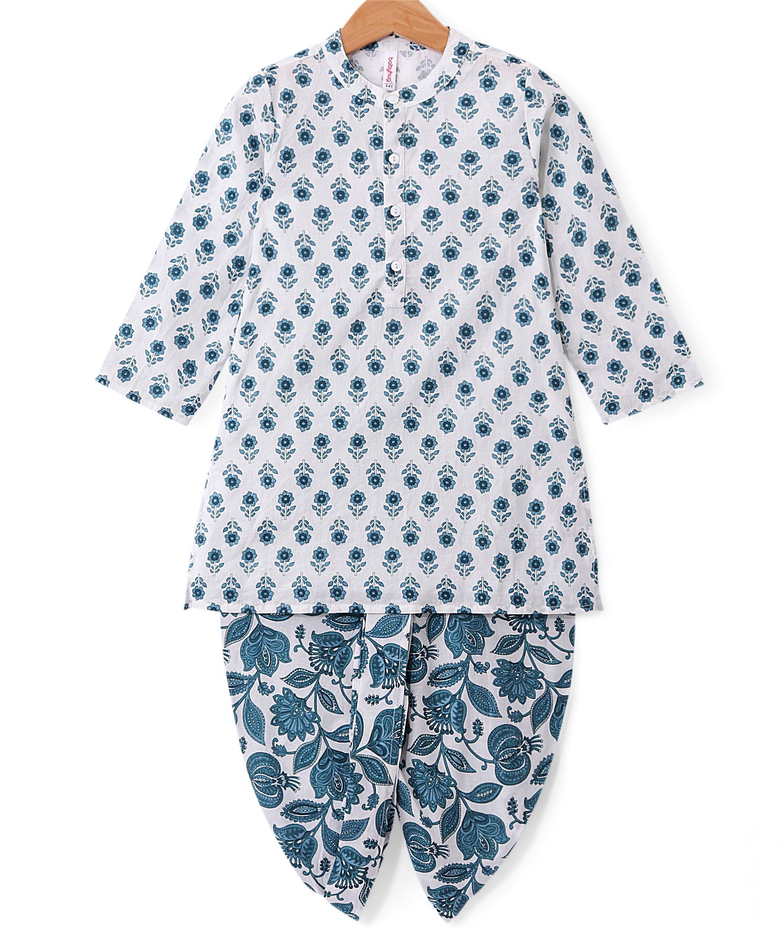 Babyhug 100% Cambric Full Sleeve Printed Dhoti Kurta Set - White-image-34