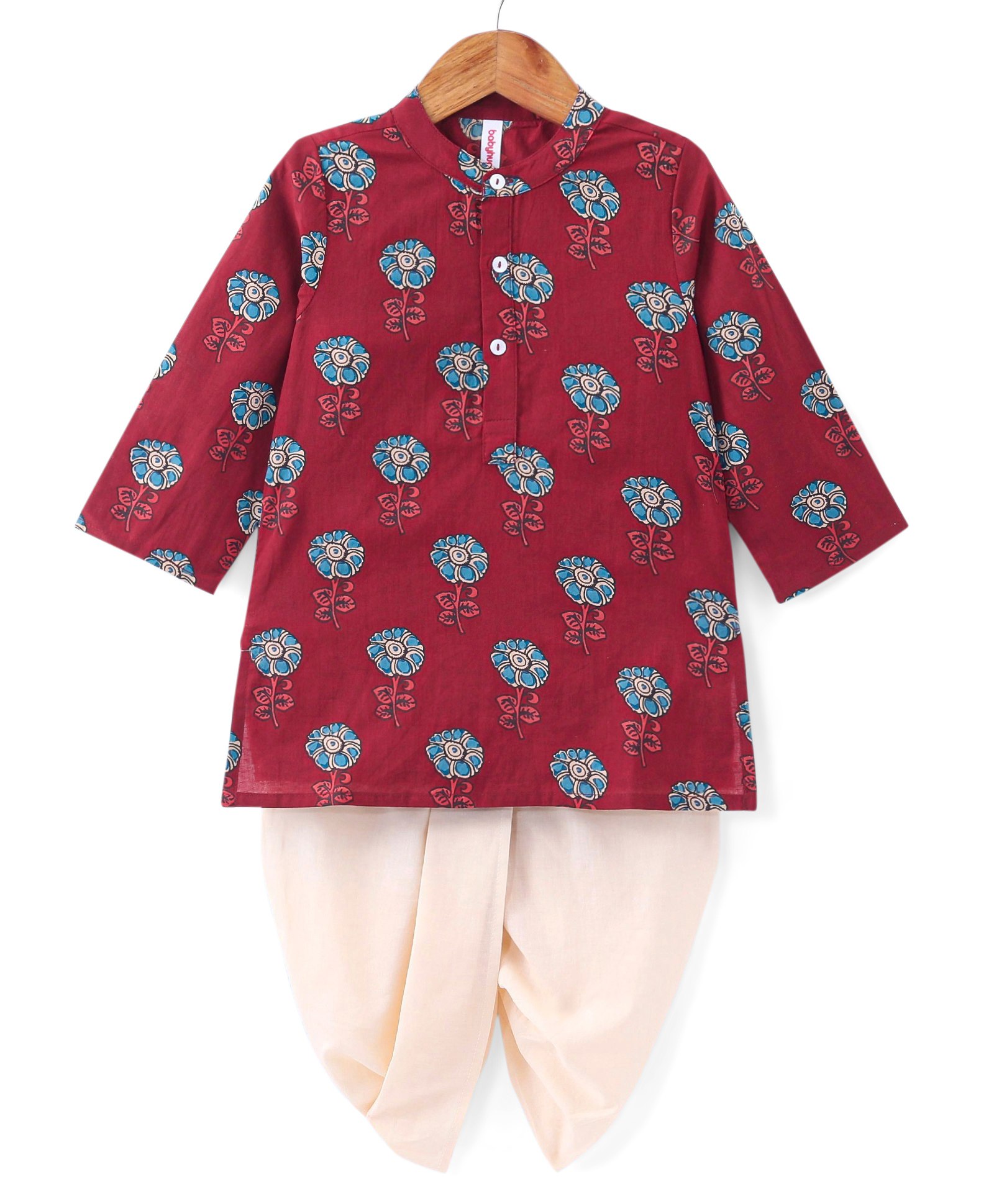 Babyhug 100% Cambric Full Sleeve Printed Kurta With Solid Dhoti Set - Maroon-picture-33