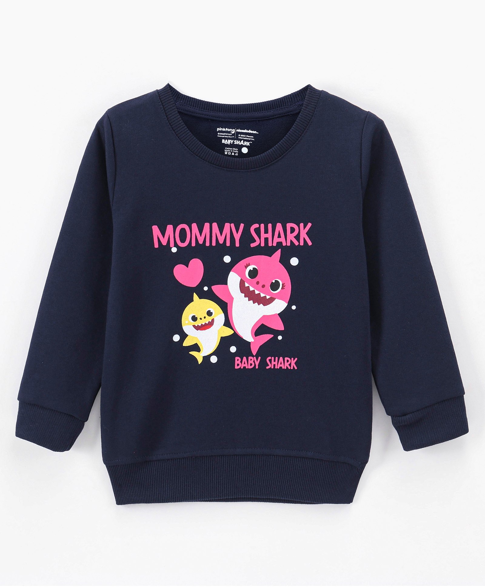 Bodycare Cotton Knit Terry Shark Printed Sweatshirt - Navy Blue-image-1