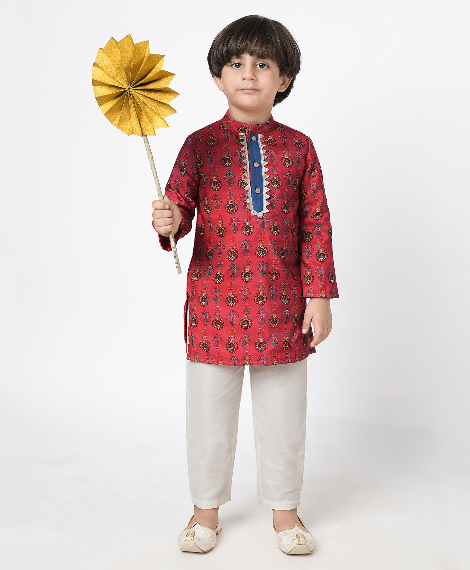Lil Drama Full Sleeves Intricate Floral Motif Designed Kurta With Pant - Red-image-39