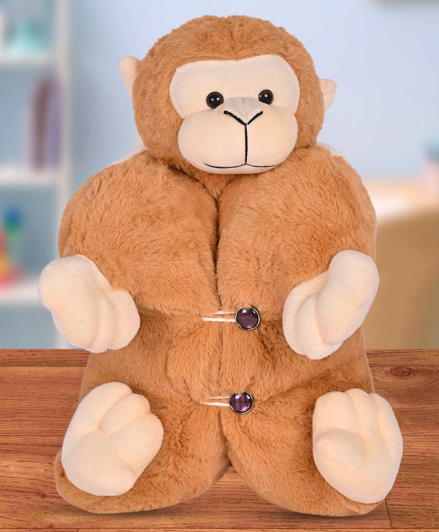 Besties Premium Fur Monkey Soft Toy Cum Pillow Brown - Height 45 cm-image-14