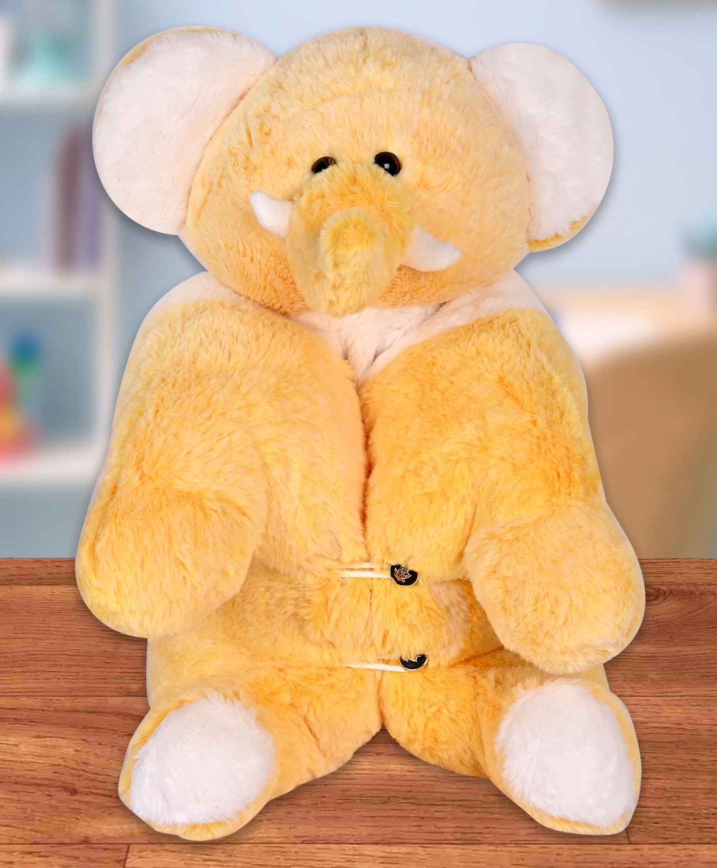 Besties Premium Fur Elephant Soft Toy Cum Pillow Yellow - Height 45 cm-image-37