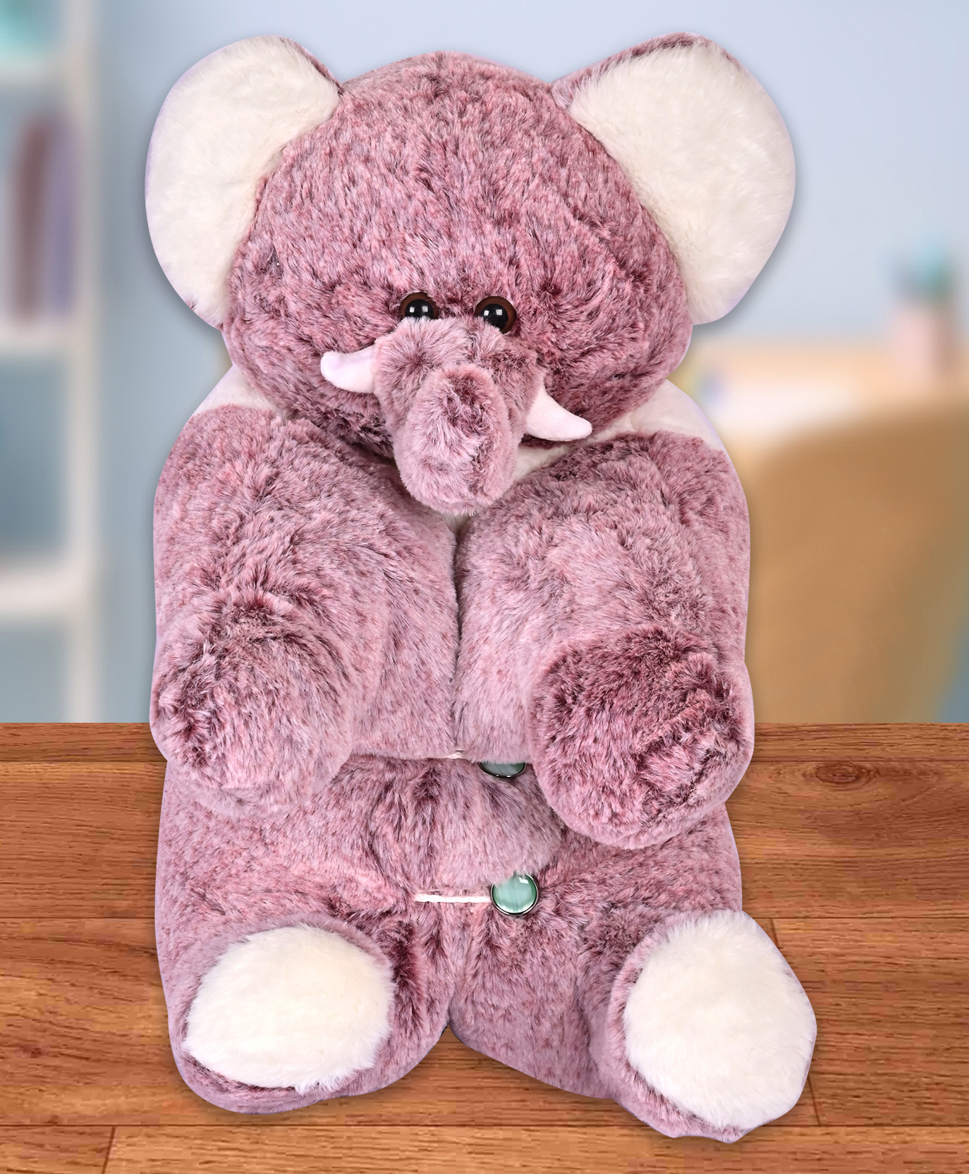 Besties Premium Fur Elephant Soft Toy Cum Pillow Maroon - Height 45 cm-image-38
