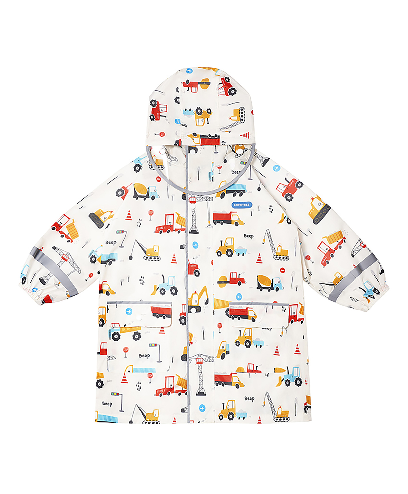Little Surprise Box Full Sleeves Knee Length Hooded Transport Truck Print Raincoat - Cream-picture-27