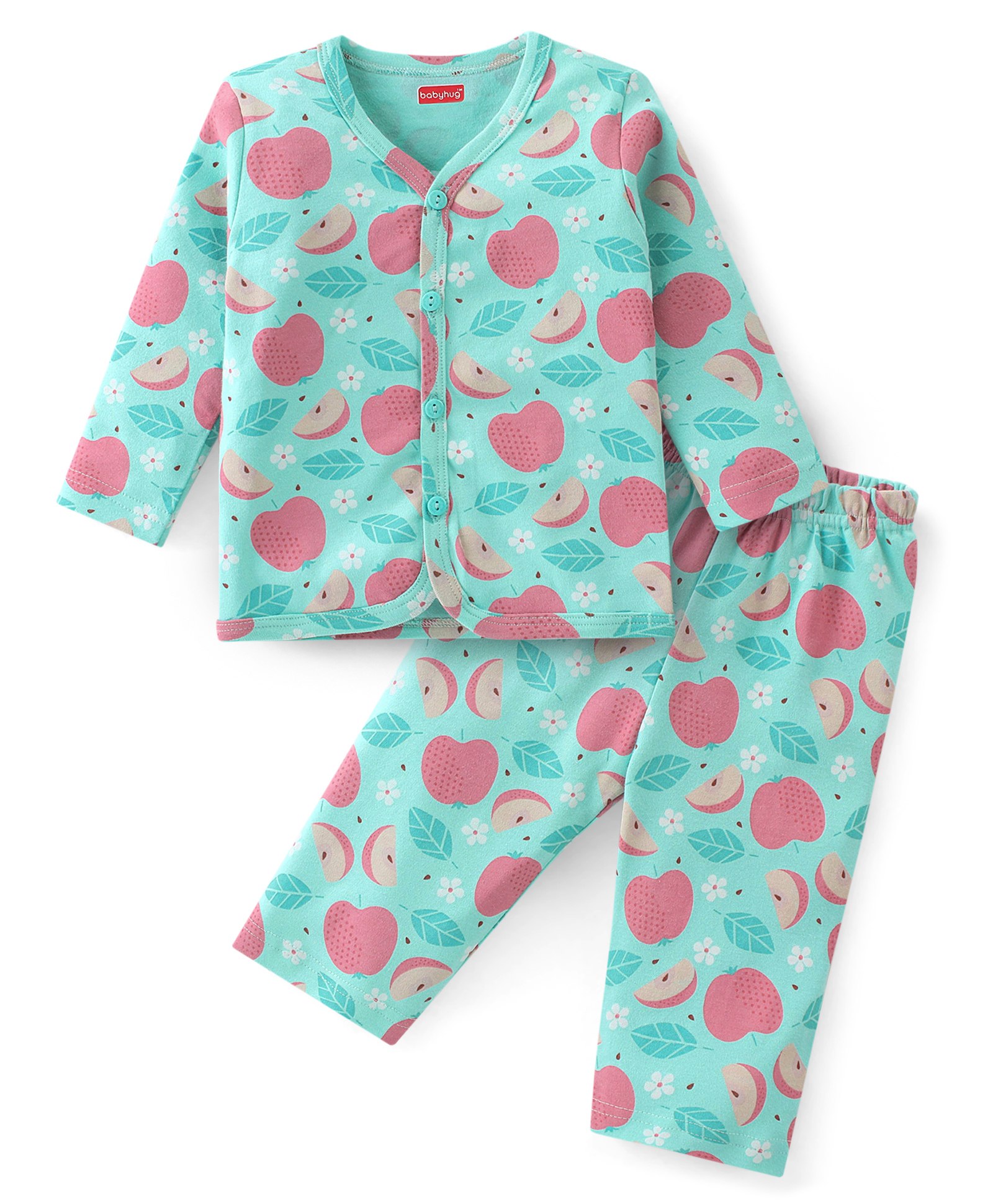 Babyhug Cotton Knit Full Sleeves Top & Lounge Pant Set Fruity Print - Mint Blue-picture-15