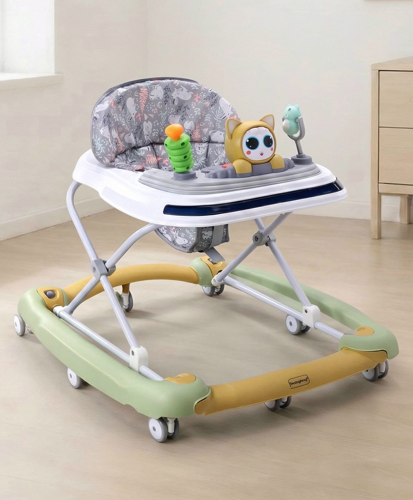 Babyhug Bunny Face 2 In 1 Walker Cum Rocker With 3 Level Adjustable Height & Musical Play Tray With Light  - Green-image-43