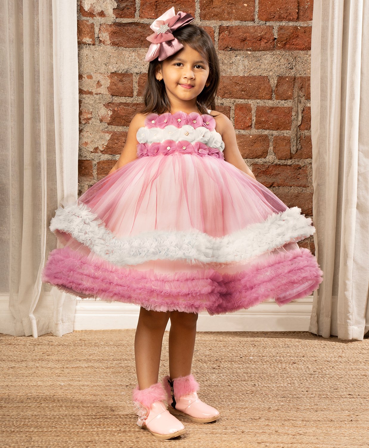 Ministitch Sleeveless Floral Applique Yoke Embellished & Ruffle Detailed Fit & Flare Dress - Purple-image-18