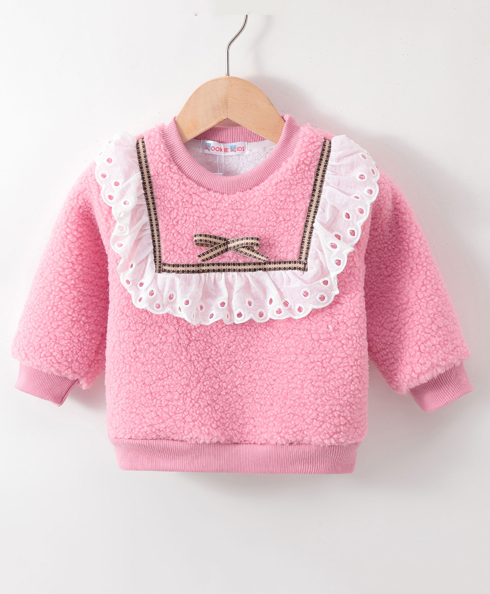 Kookie Kids Full Sleeves Sweatshirt with Bow Applique - Pink-picture-18