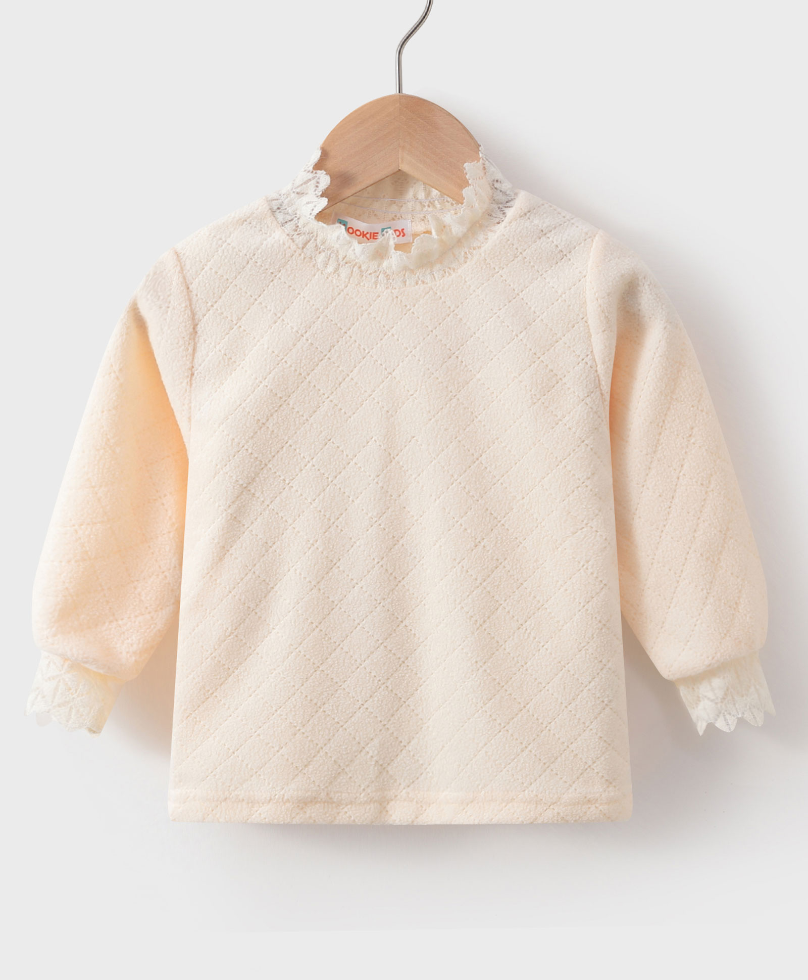Kookie Kids Full Sleeves Solid Colored Sweatshirt with Lace Detailing - Cream-picture-10