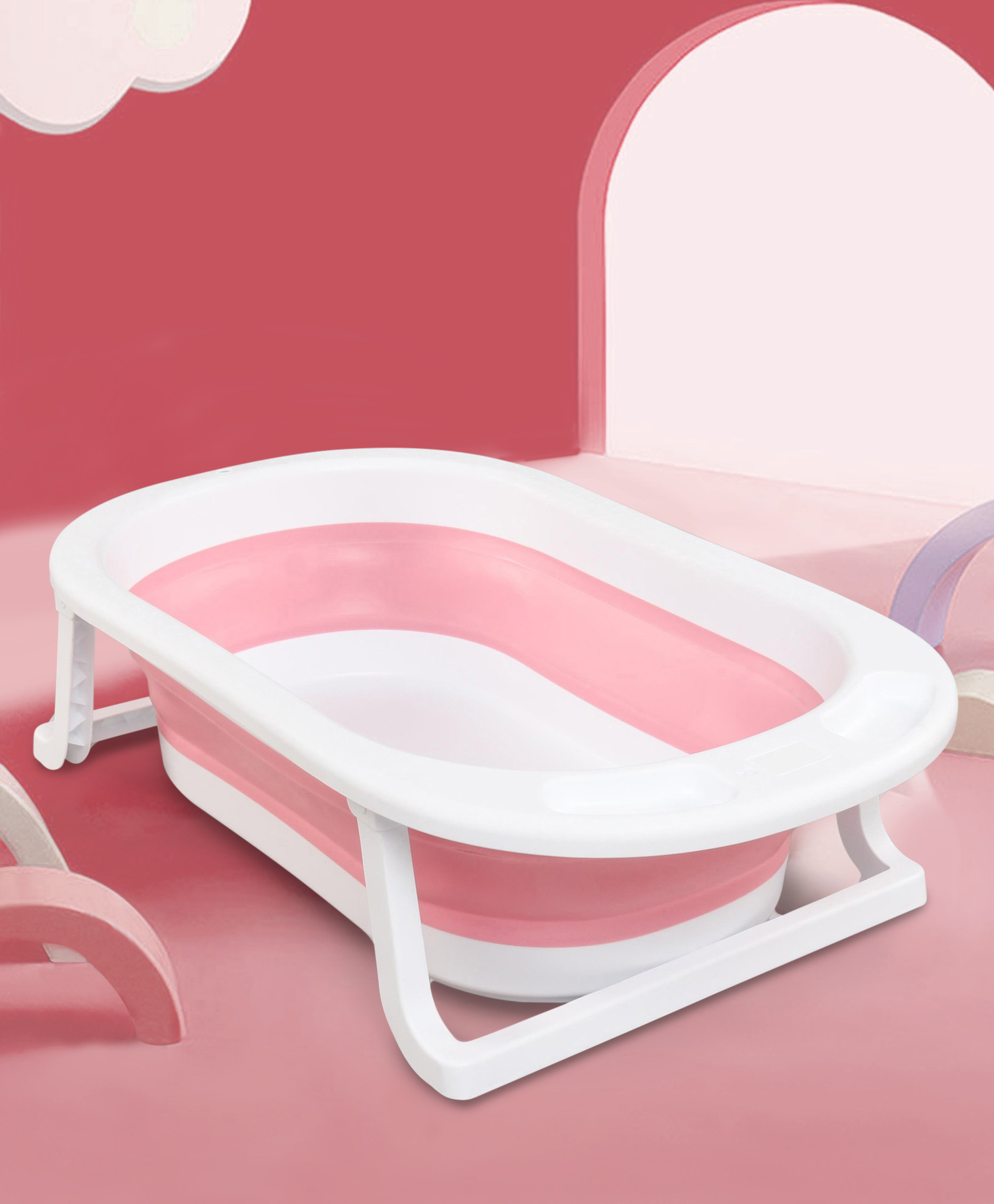 Folding Baby Bath Tub with Drain Plug - Pink-image-49