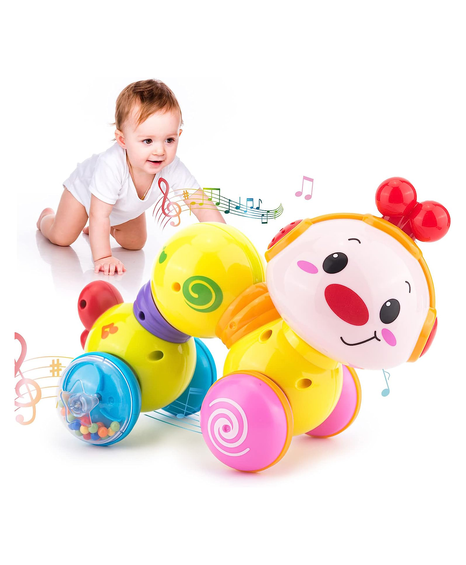 ADKD Press & Go Cute Caterpillar Crawling Toy with Music & Light - Multicolor-picture-32