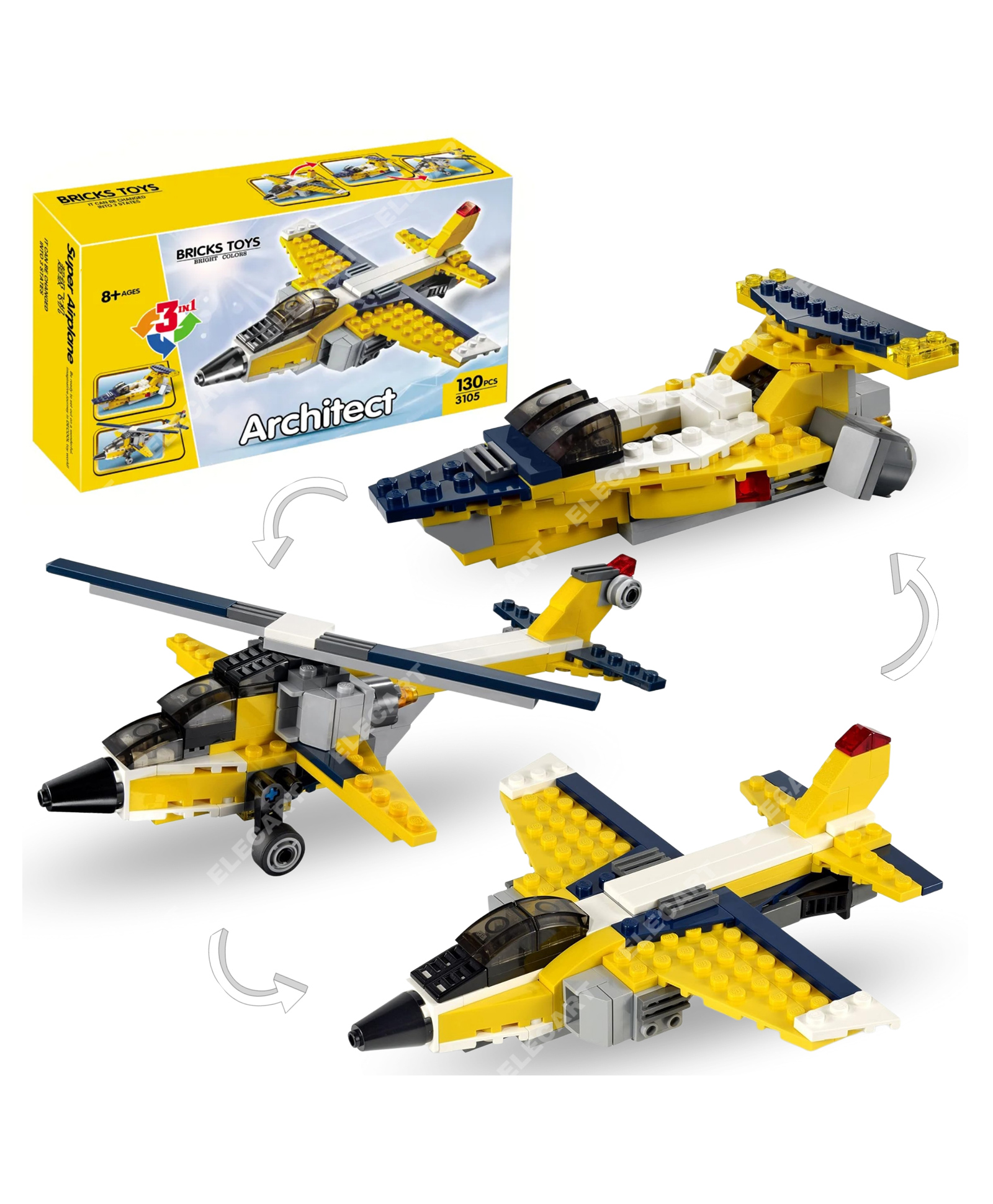 Elecart 3 in 1 Airplane  Model Building Block Brick Toy Multicolor - 130 Pieces