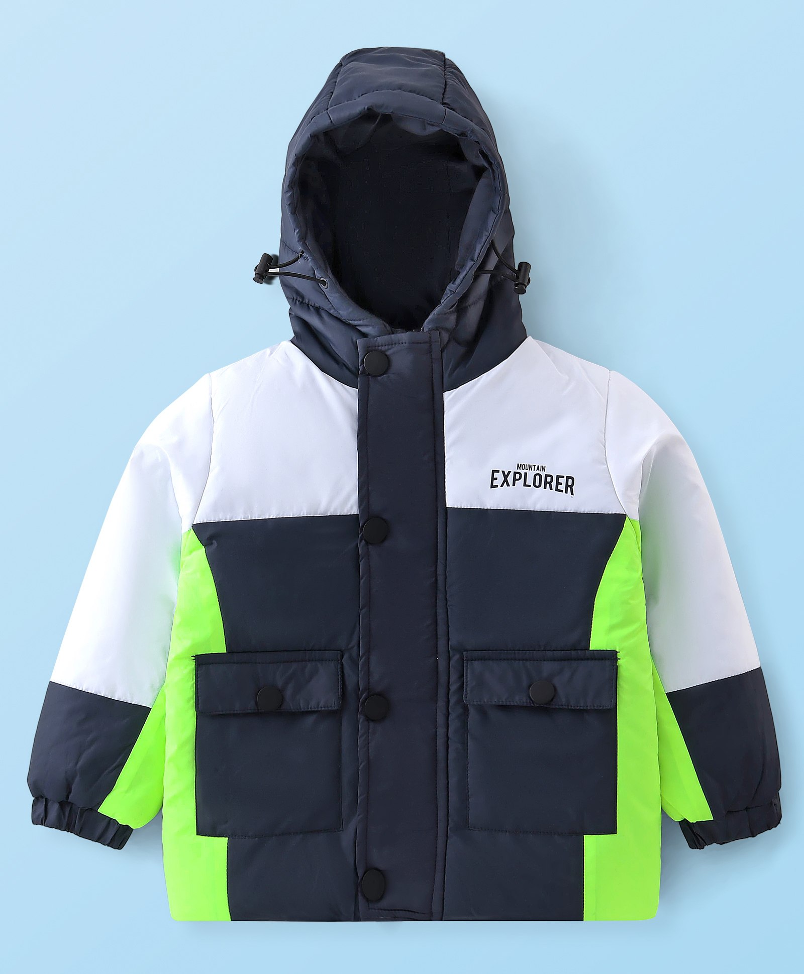 Babyhug Woven Full Sleeves Hoodies Text Print - Black White & Green-image-21