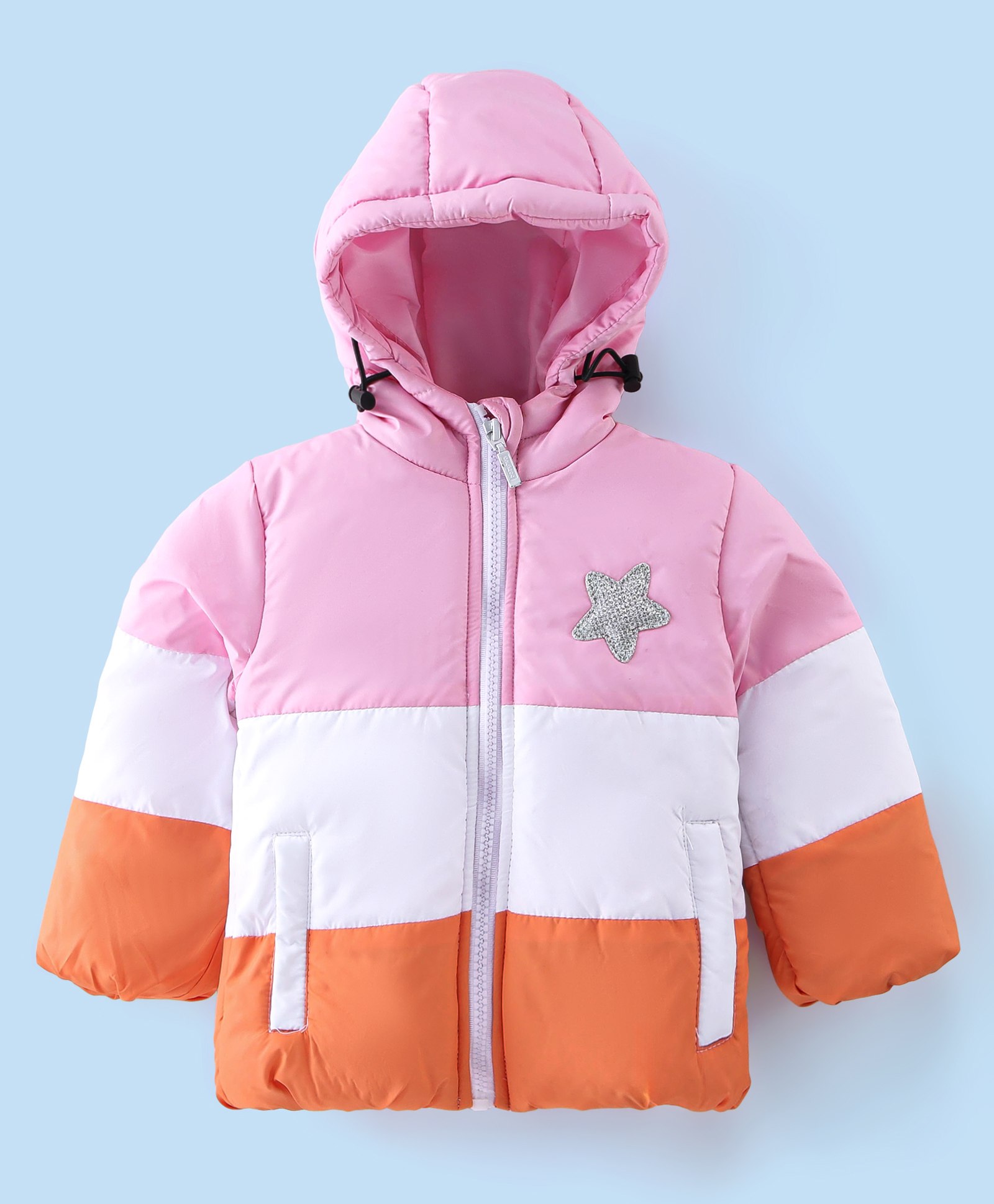 Babyhug Woven Full Sleeves Hooded Jacket Solid Colour - Pink White & Orange-image-40