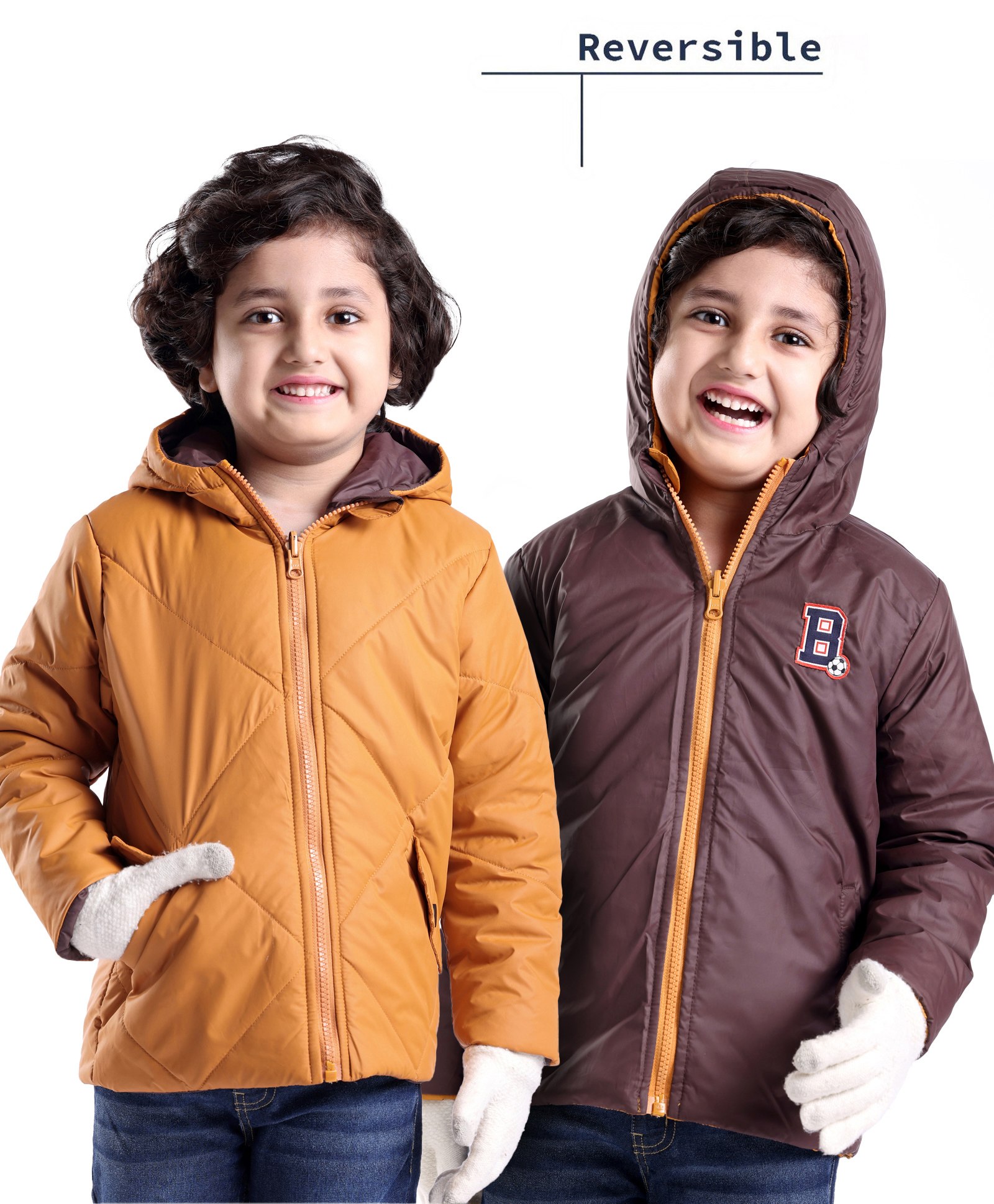 Babyhug Full Sleeves Reversible Solid Colour Hooded Jacket - Mustard & Wine-image-27